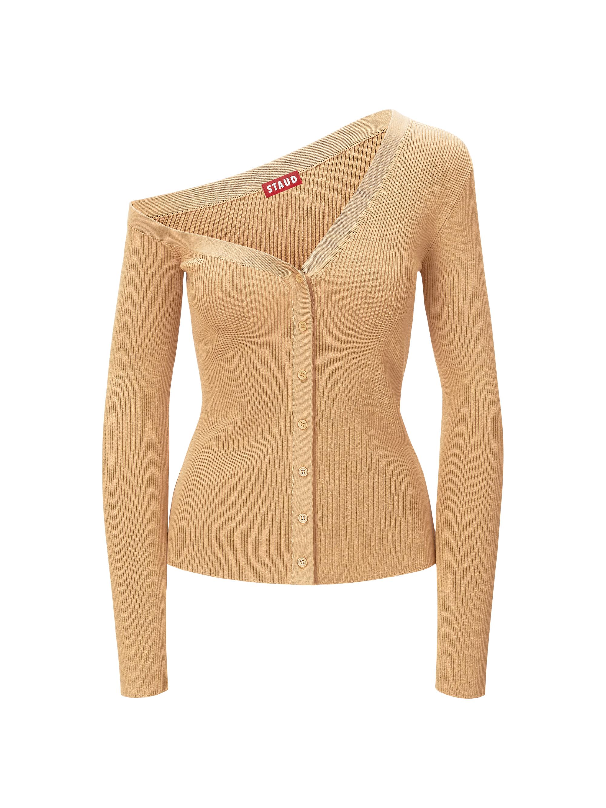 Staud Women's Craftsman Rib-Knit One-Shoulder Cardigan - Camel