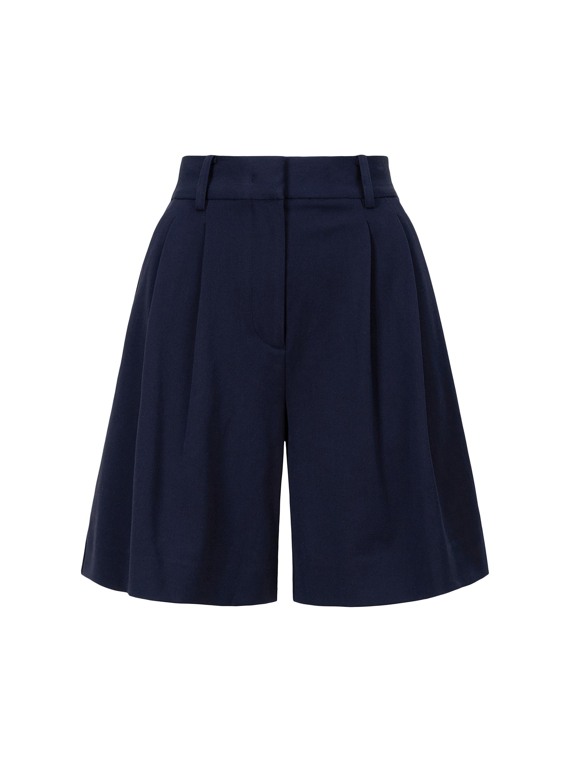 Staud Women's Luisa Long Pleated Shorts - Navy