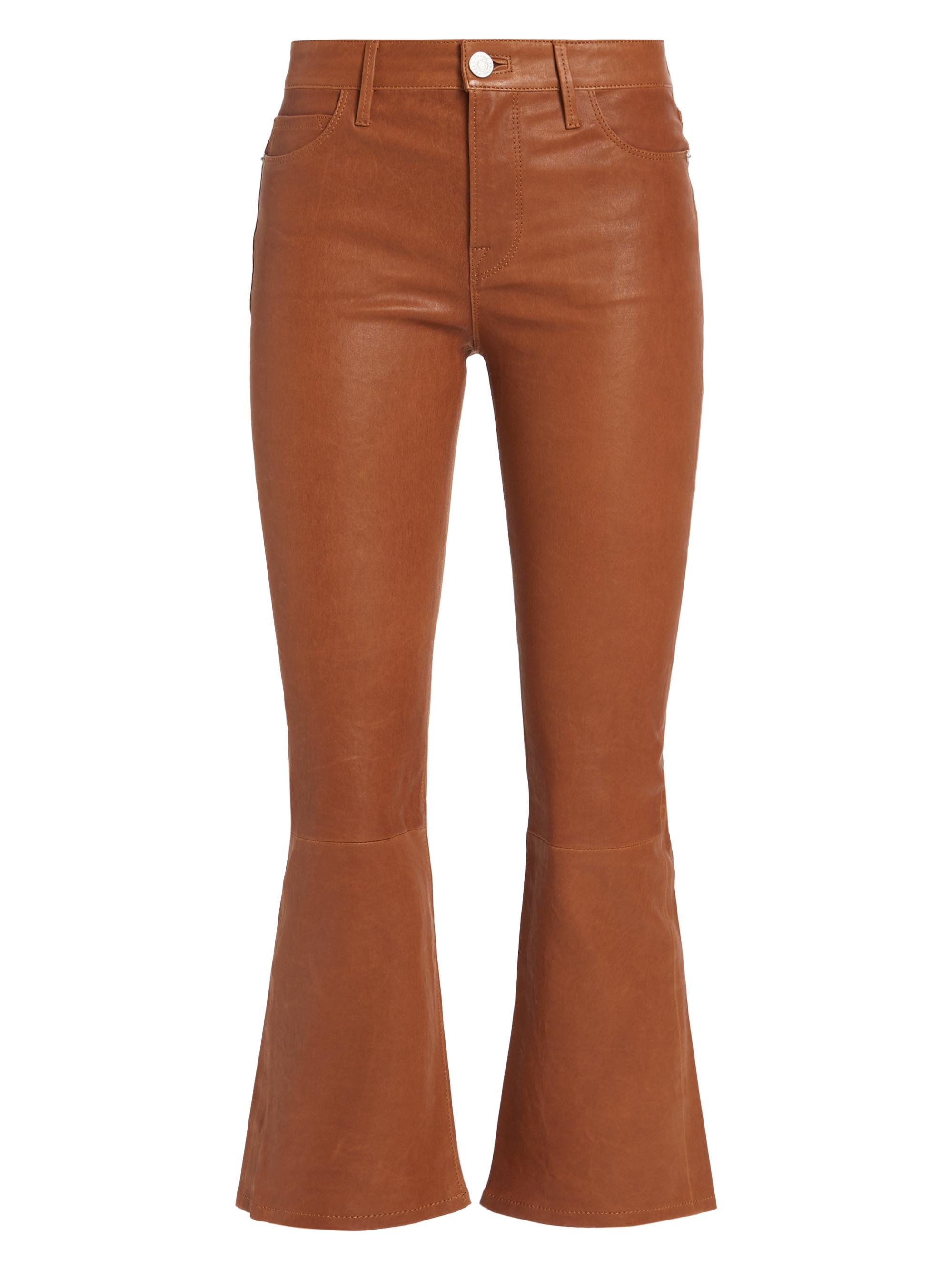 Frame Women's Le Crop Mini Boot-Cut Leather Pants - Tobacco
