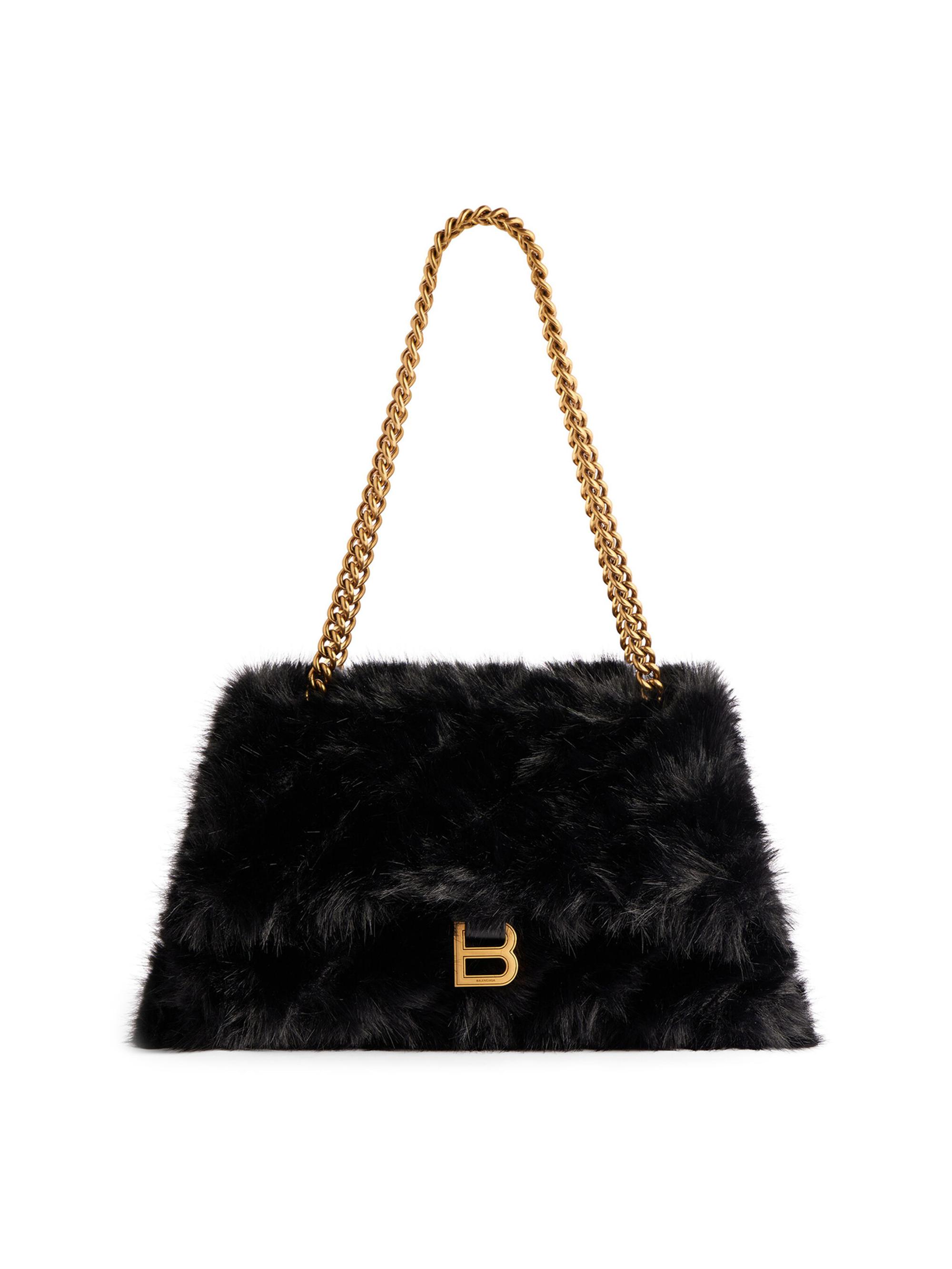 Balenciaga Women's Crush  Chain Bag In Faux Fur - Black