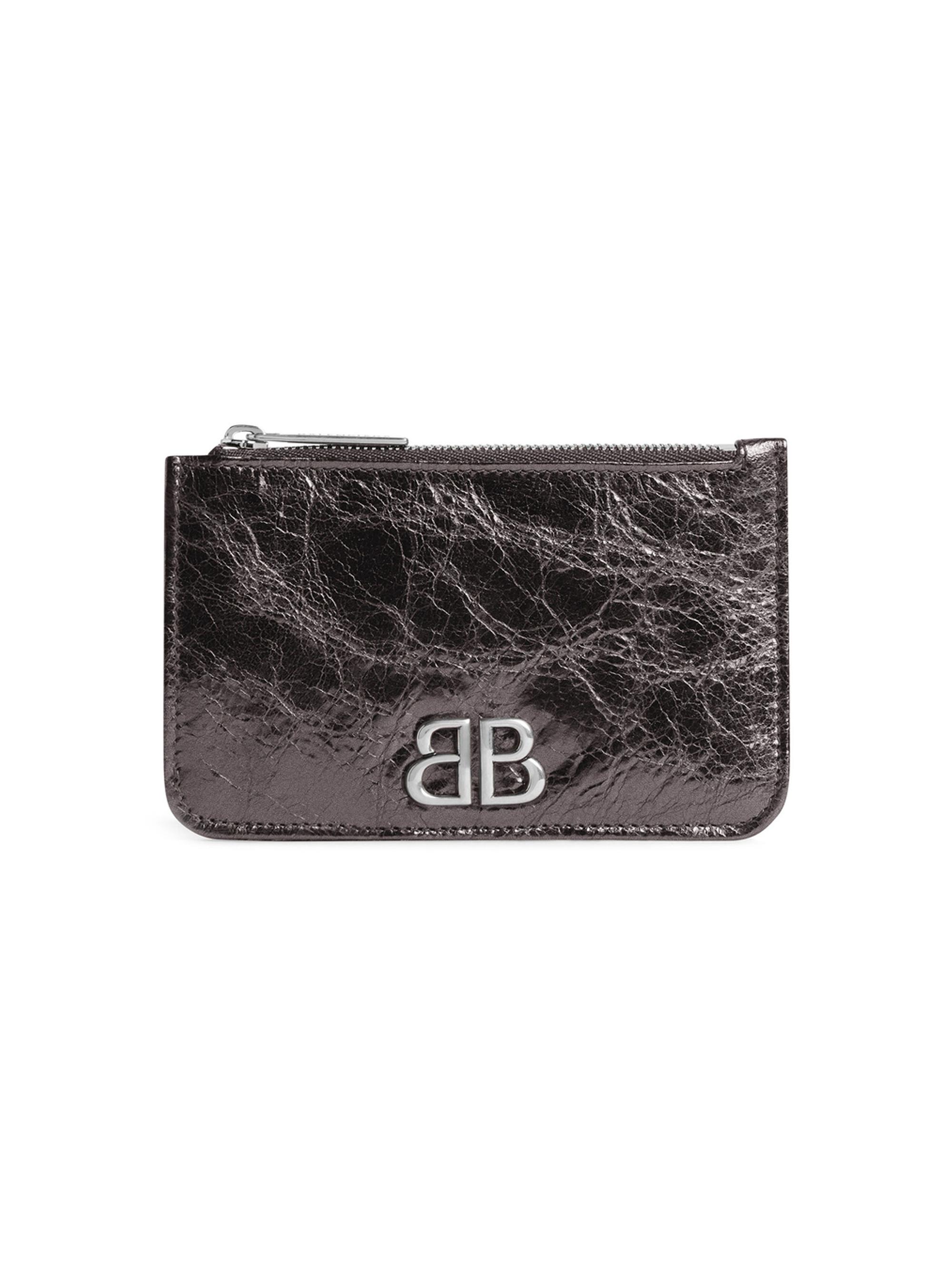 Balenciaga Women's Metallized Monaco Long Coin And Card Holder - Dark Grey