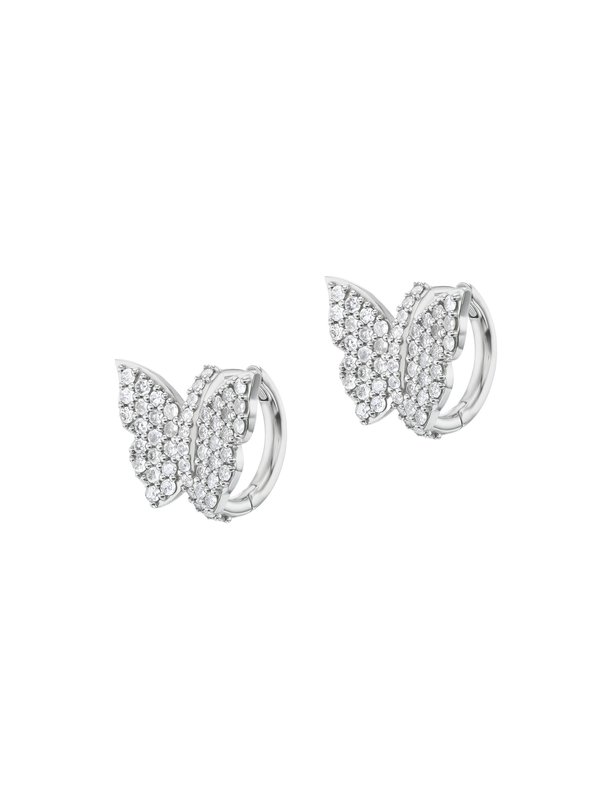 Sheryl Lowe Women's Sterling Silver & 1.40 TCW Diamond Butterfly Huggie Hoop Earrings - Silver