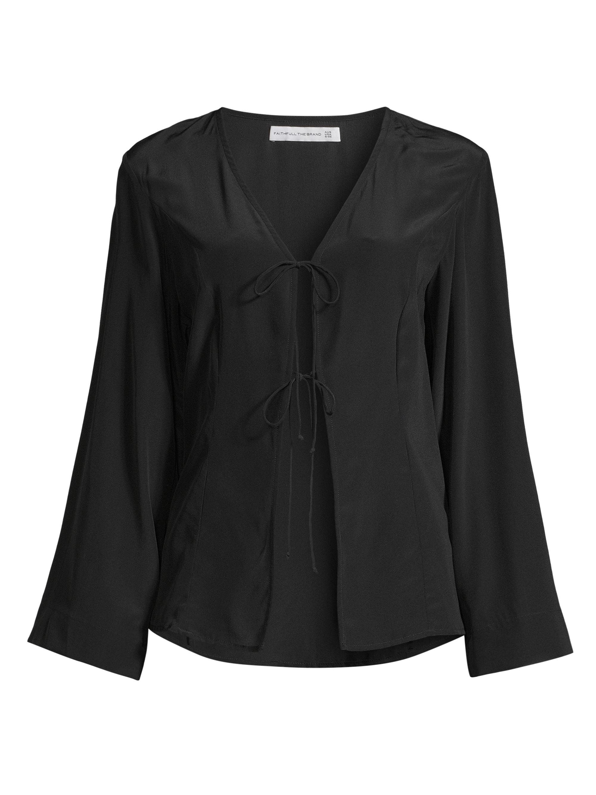 Faithfull the Brand Women's Roma Conero Silk Tie-Front Top - Black