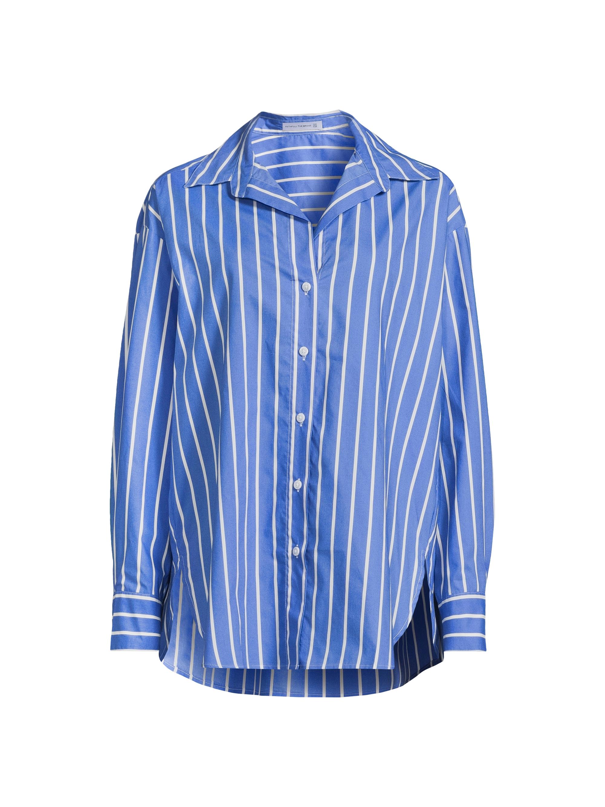 Faithfull the Brand Women's Roma Daija Striped Cotton Shirt - Adia Stripe Ocean Blue