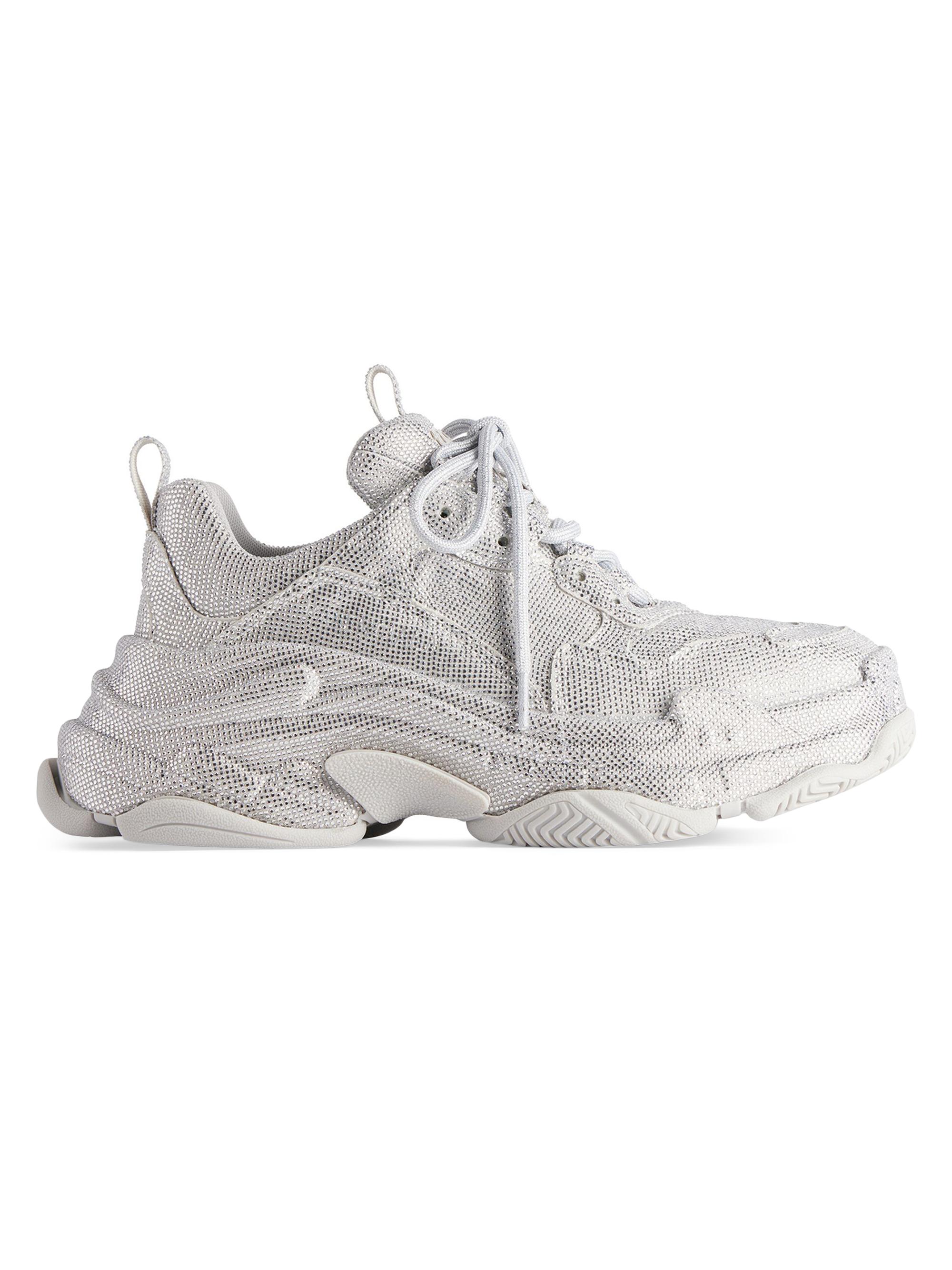 Balenciaga Men's Triple S Sneakers with Rhinestones - Light Grey