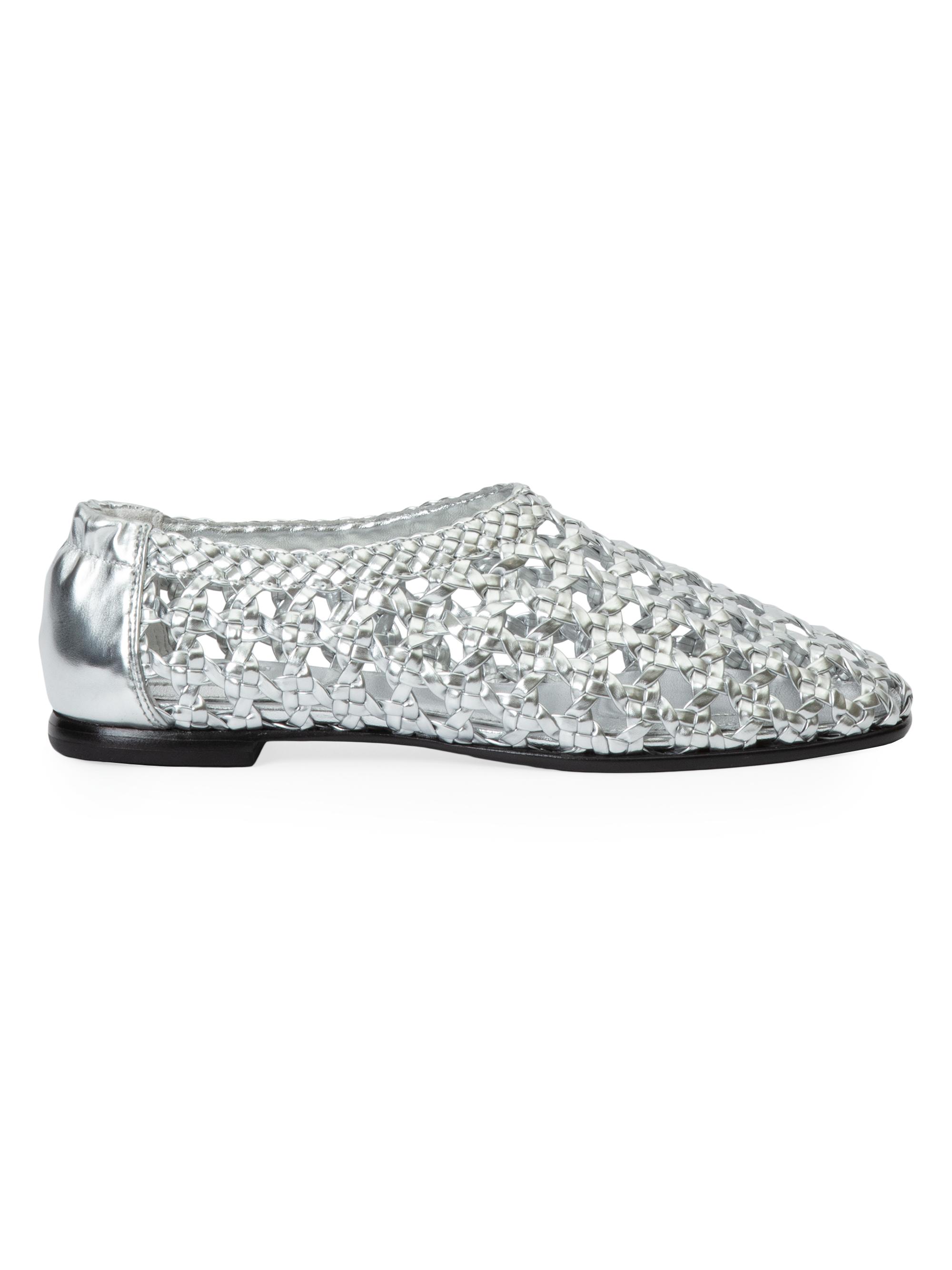 SIMKHAI Women's Eden Woven Metallic Leather Flats - Silver