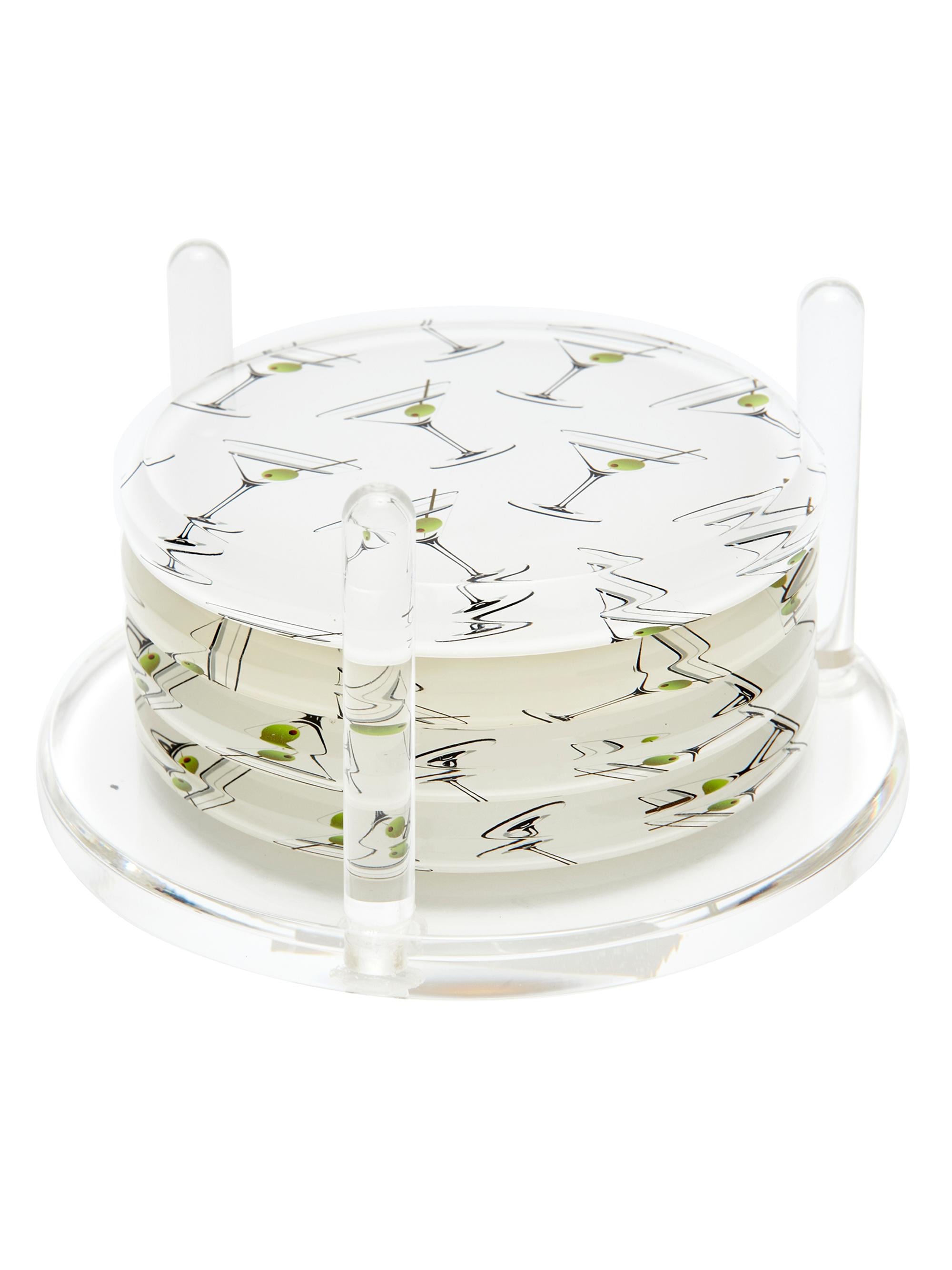 Tara Wilson Designs Martini Glass Acrylic 4-Piece Coaster & Holder Set