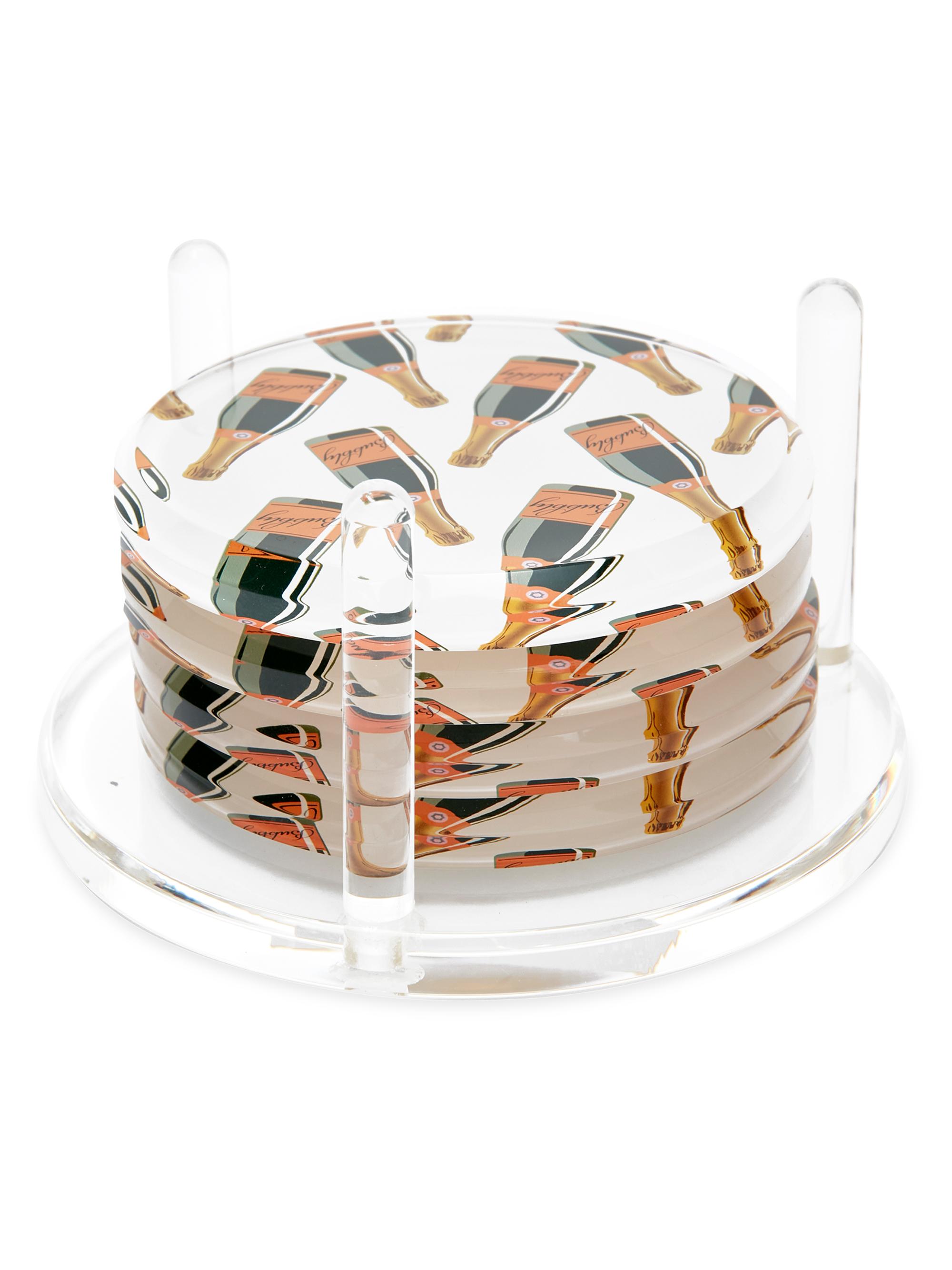 Tara Wilson Designs Bubbly Acrylic 4-Piece Coaster & Holder Set