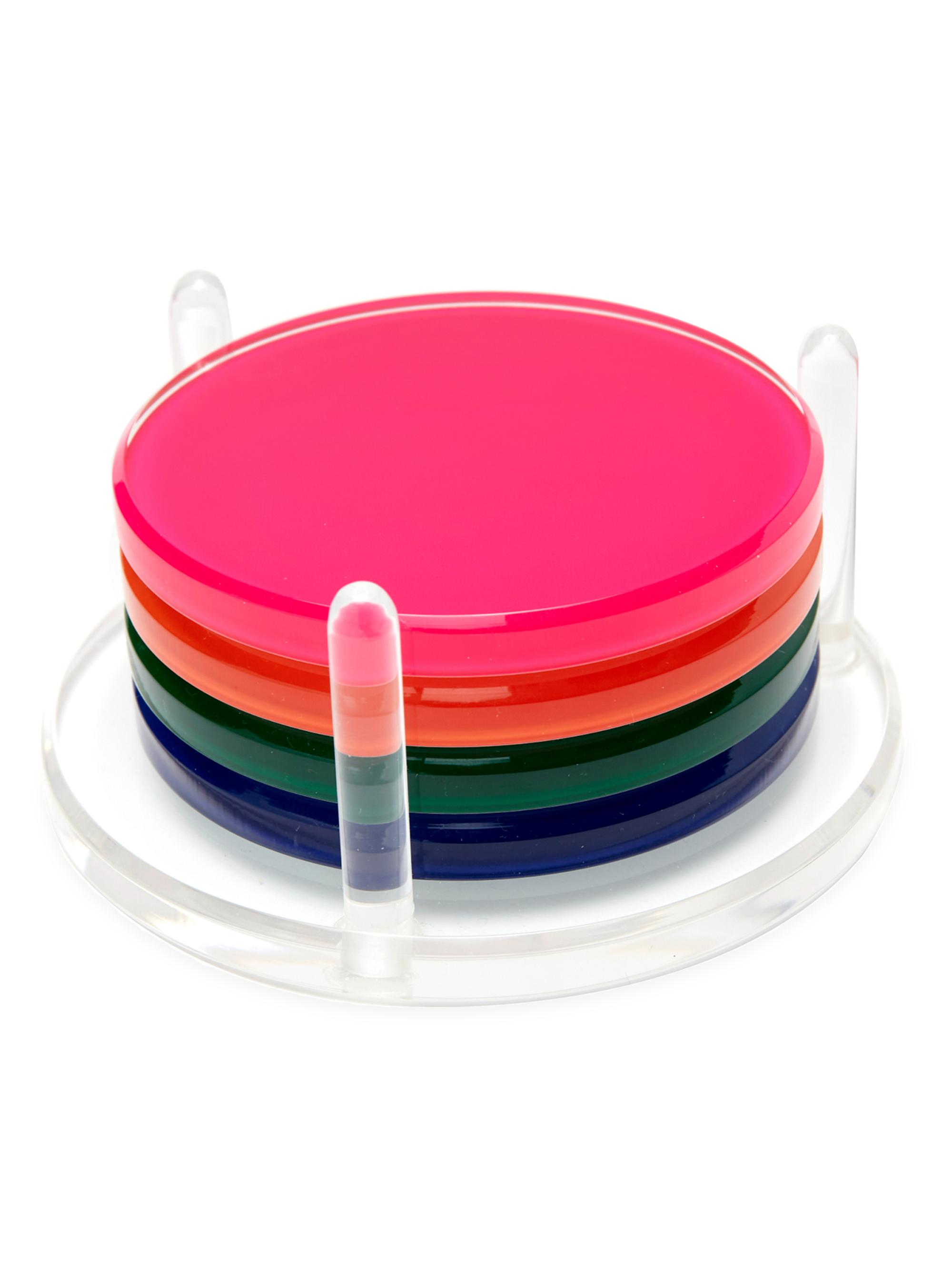 Tara Wilson Designs Multicolor Acrylic 4-Piece Coaster & Holder Set