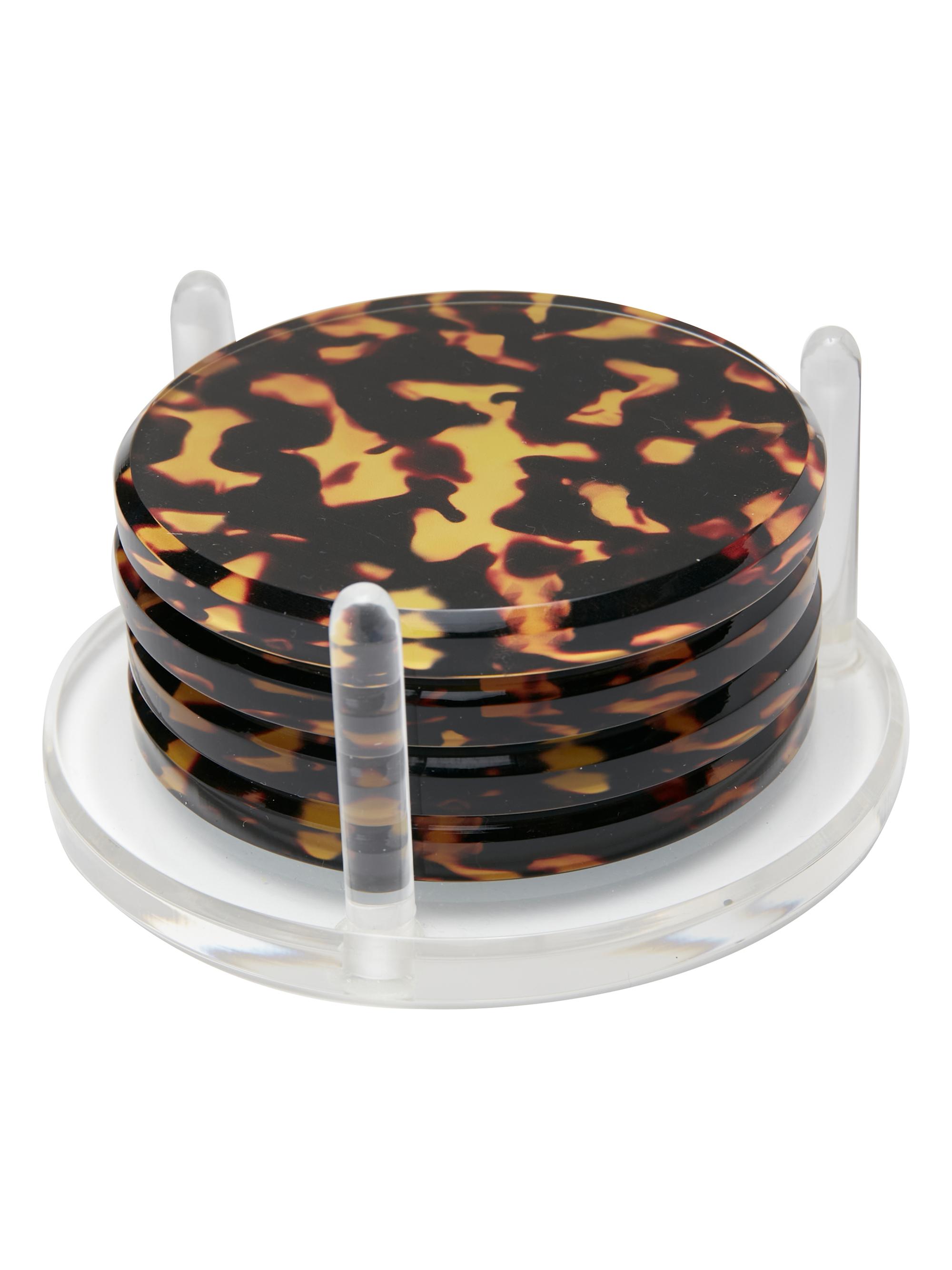 Tara Wilson Designs Tortoise Acrylic 4-Piece Coaster & Holder Set - Tortoise