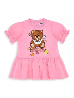 Moschino Kids logo-print denim overall dress - Pink