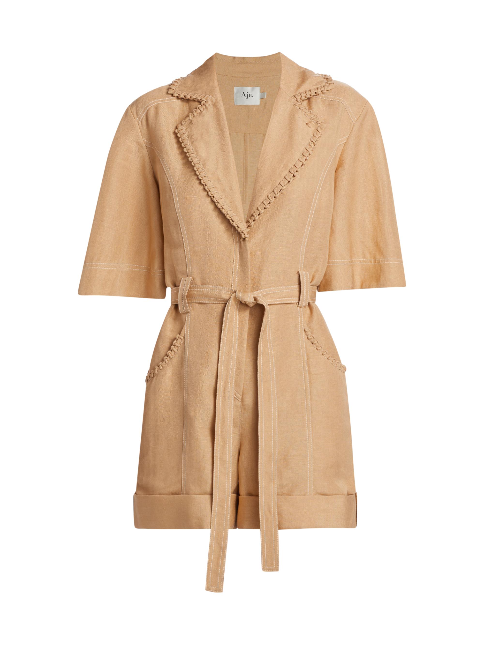 Aje Women's Belted Whipstitched Linen-Blend Romper - Sand Brown