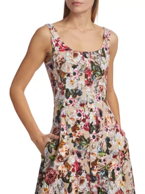 Shop Adam Lippes Button-Front Floral Dress | Saks Fifth Avenue