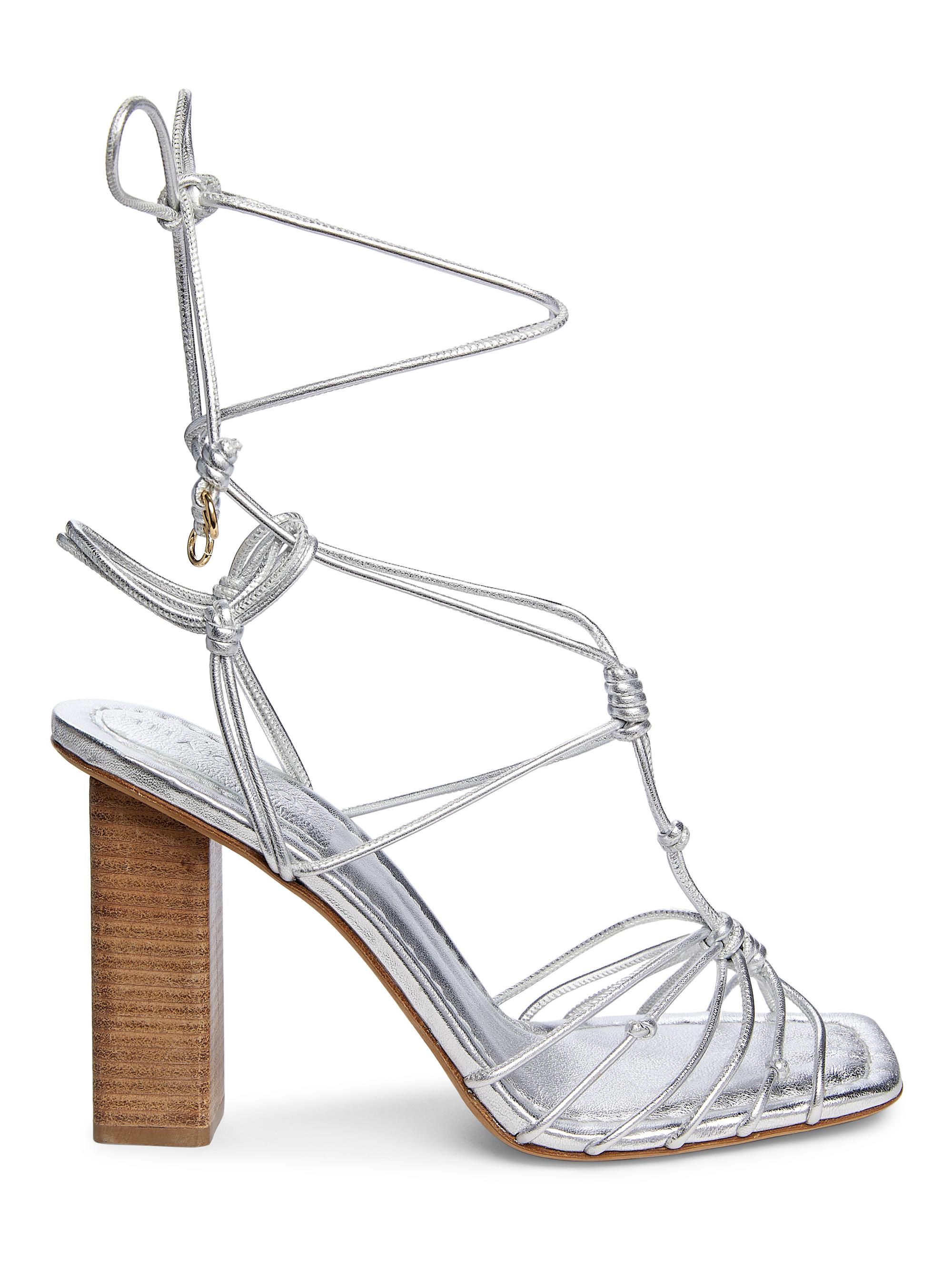 Ulla Johnson Women's 100MM Knotted Metallic Leather Ankle-Wrap Sandals - Silver