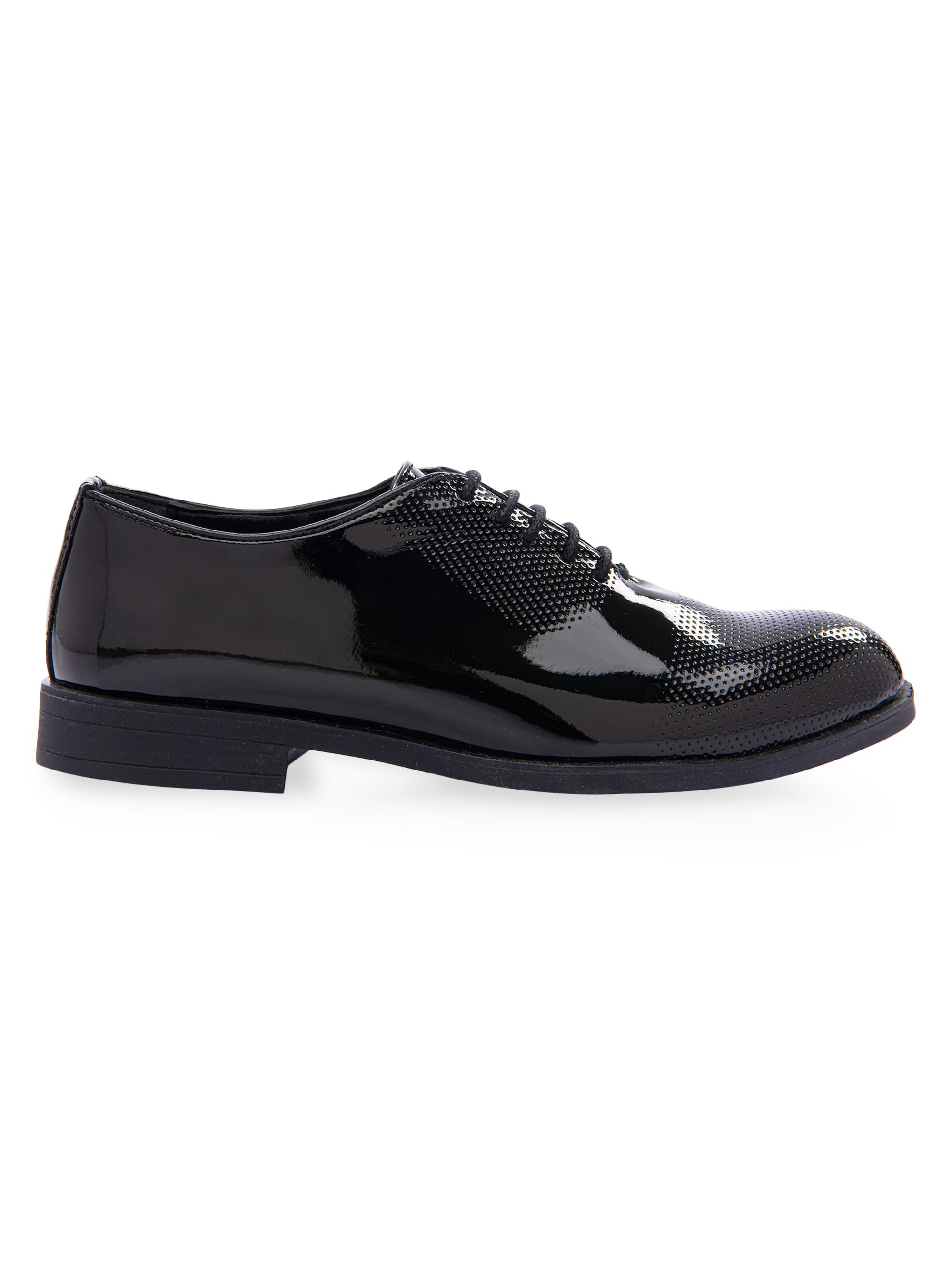 Moustache Little Boy's & Boy's Closed Lace Perforated Dress Shoes - Black 13 (Child)