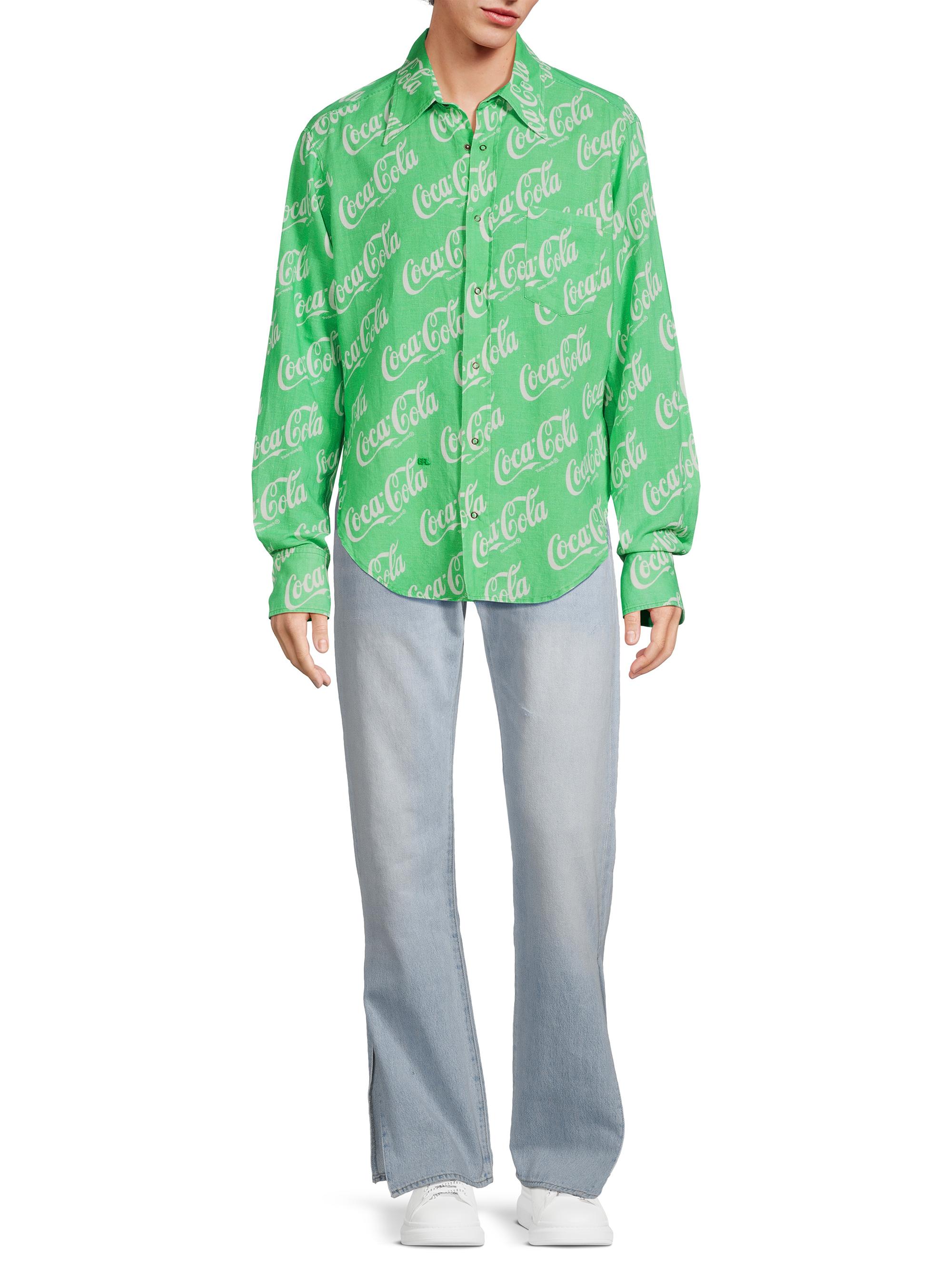 ERL Men's  x Coca-Cola Cotton & Linen-Blend Button-Front Shirt - Green Coca Cola