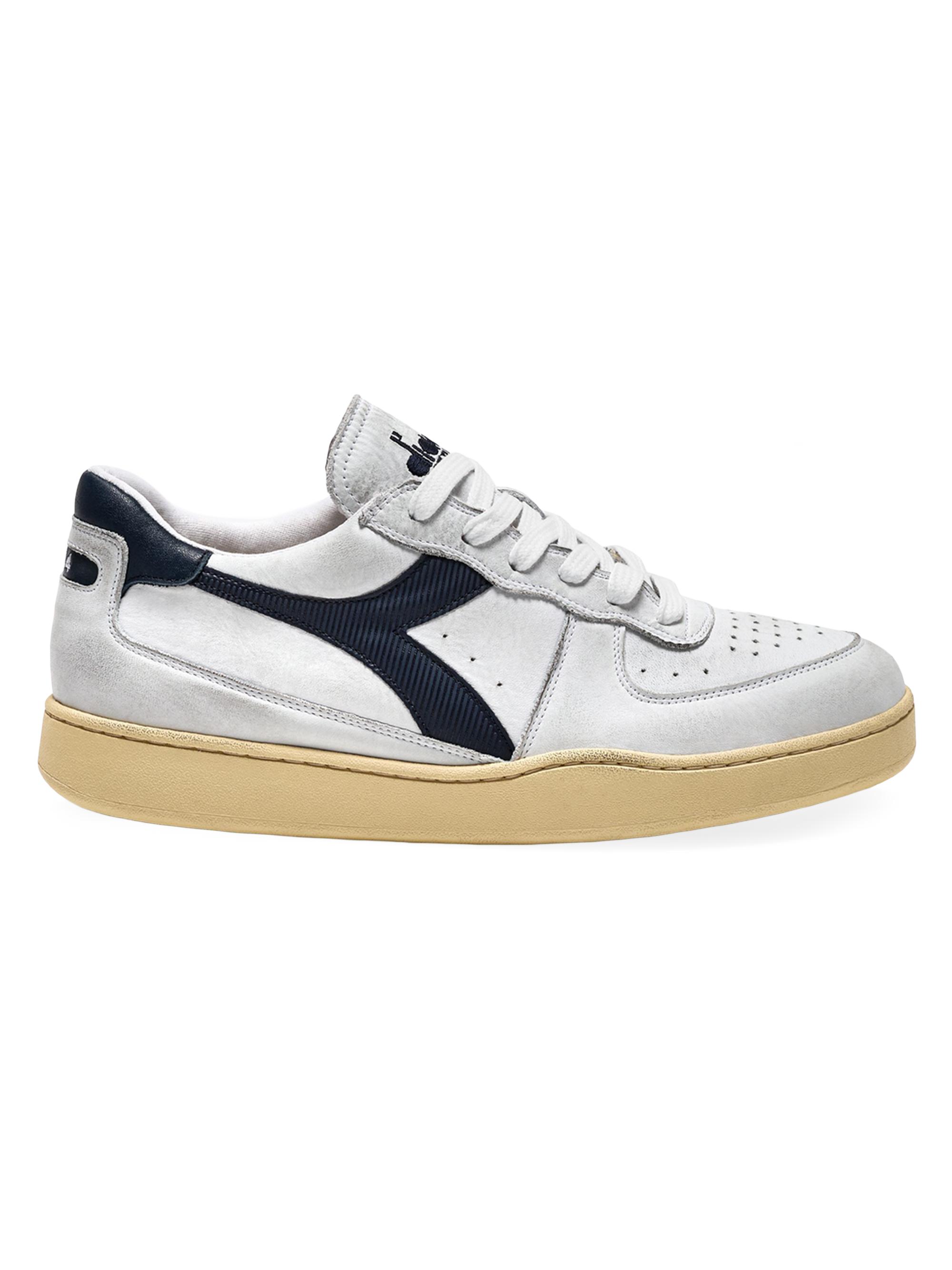 Diadora Heritage Men's Unisex Mi Basket Low-Used Leather Sneakers - White Denim Blue