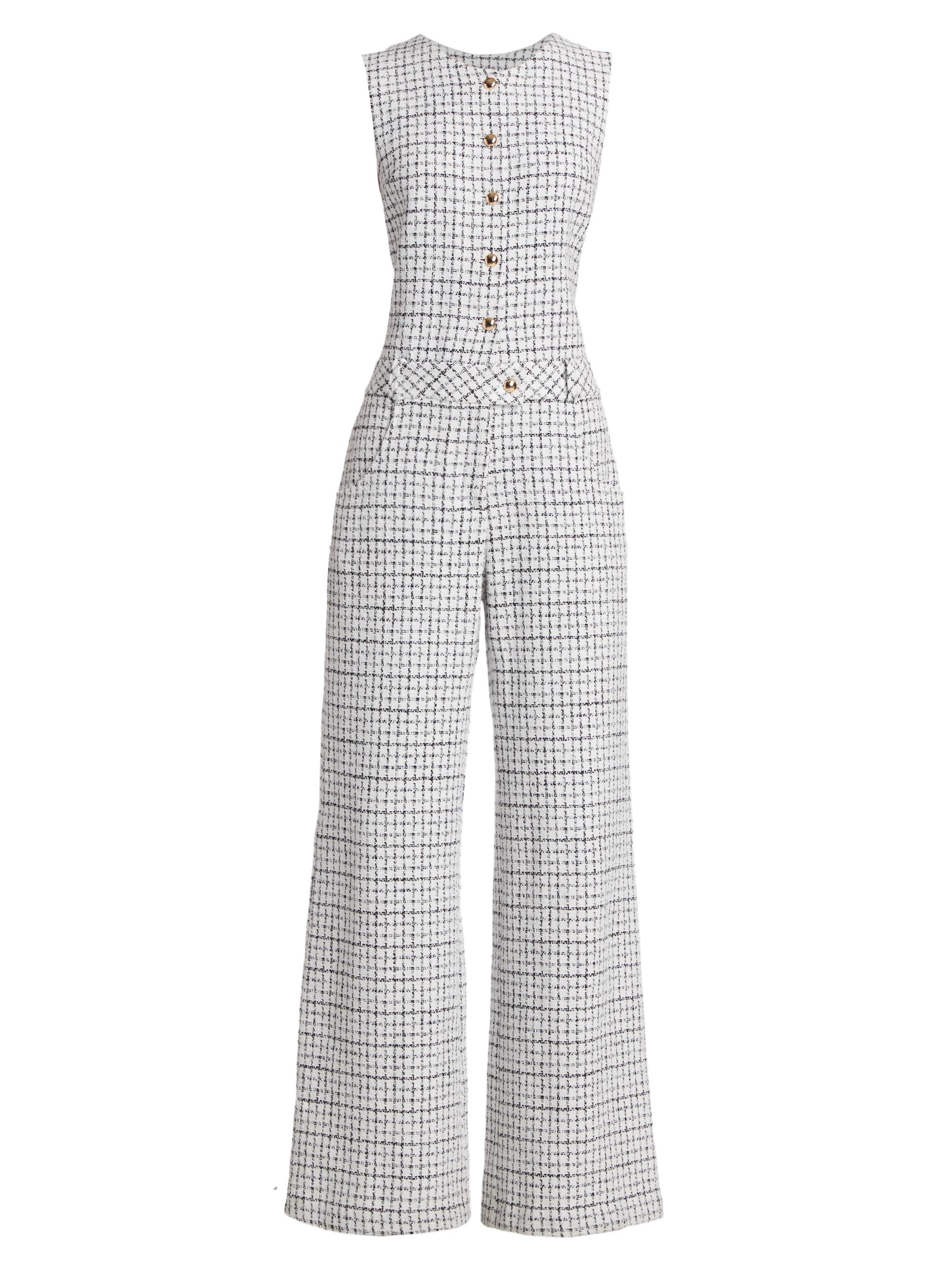 Amanda Uprichard Women's Tori Tweed Sleeveless Jumpsuit - White Black