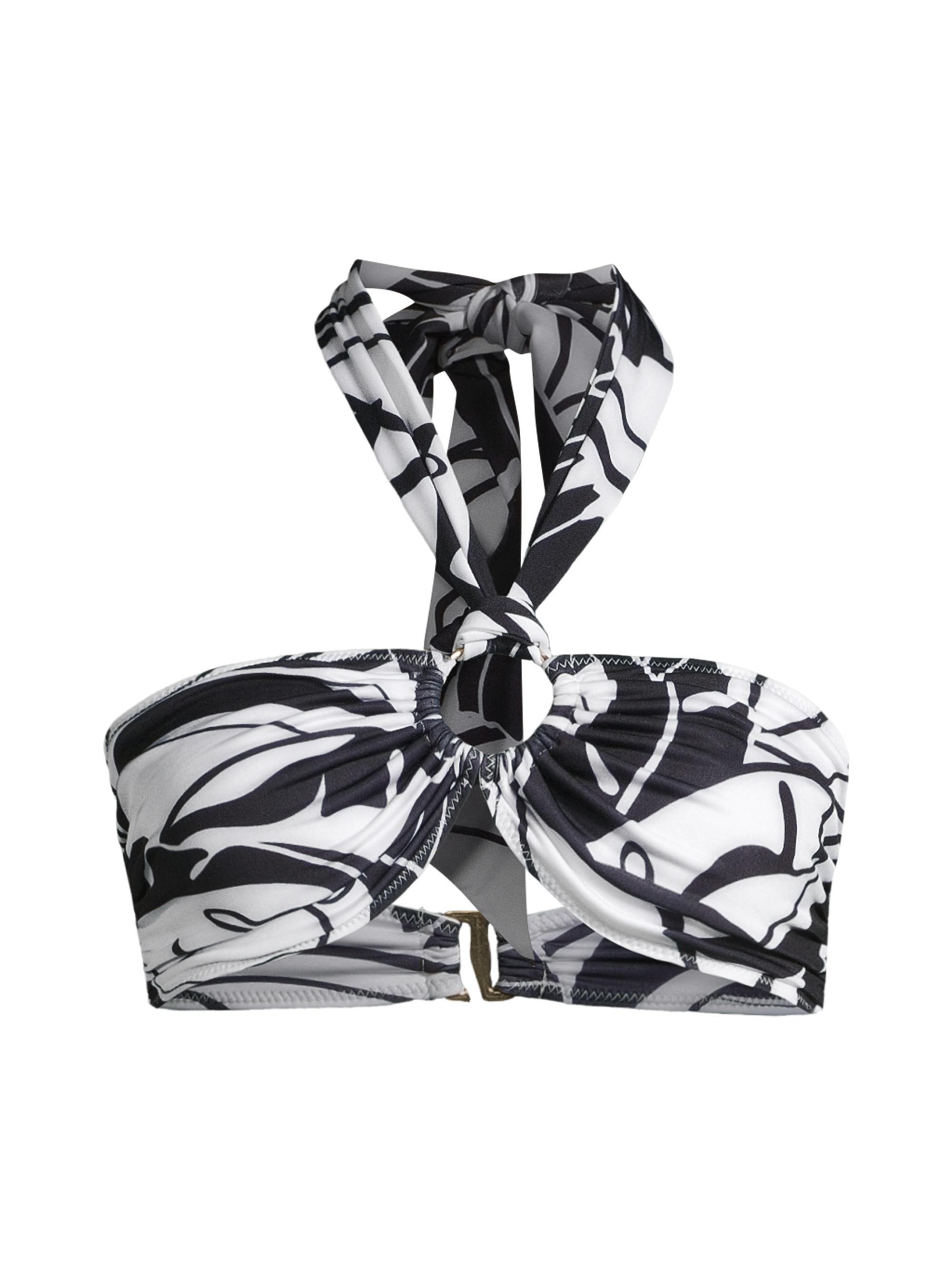 Ramy Brook Women's Marie Palm Print Bikini Top - Black White Exotic Palm