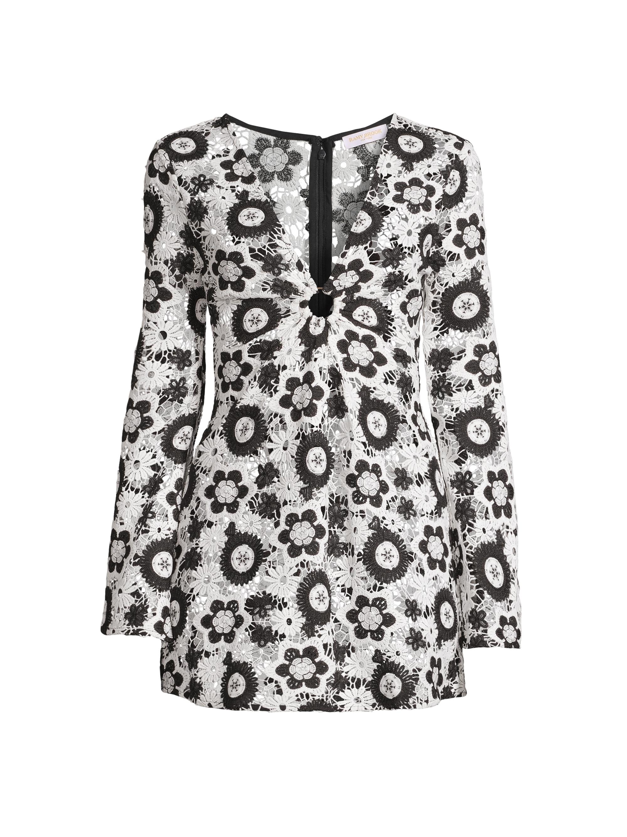 Ramy Brook Women's Analia Crochet V-Neck Minidress - Black White Daisy
