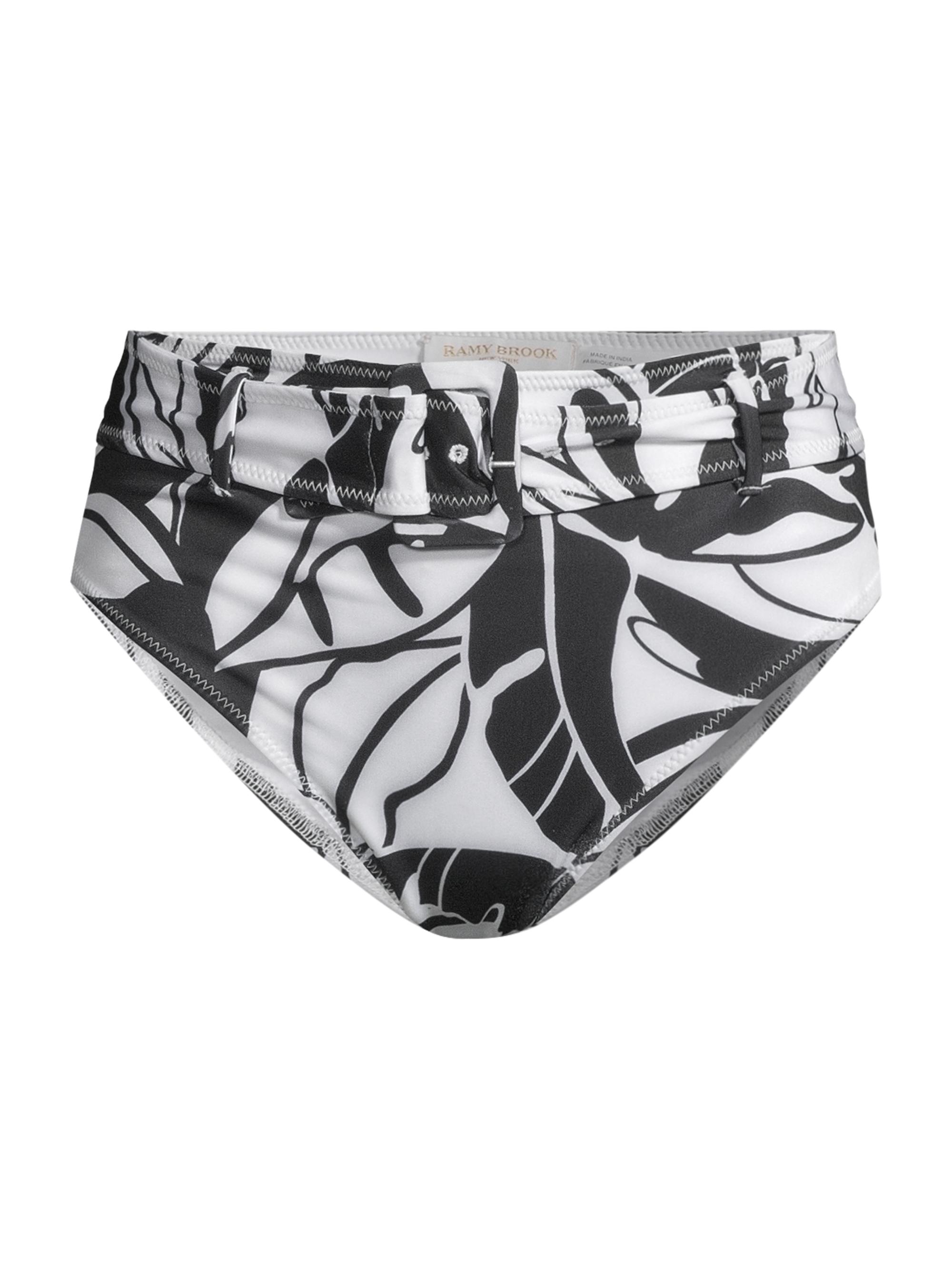 Ramy Brook Women's Charley Palm Belted Bikini Bottom - Black White