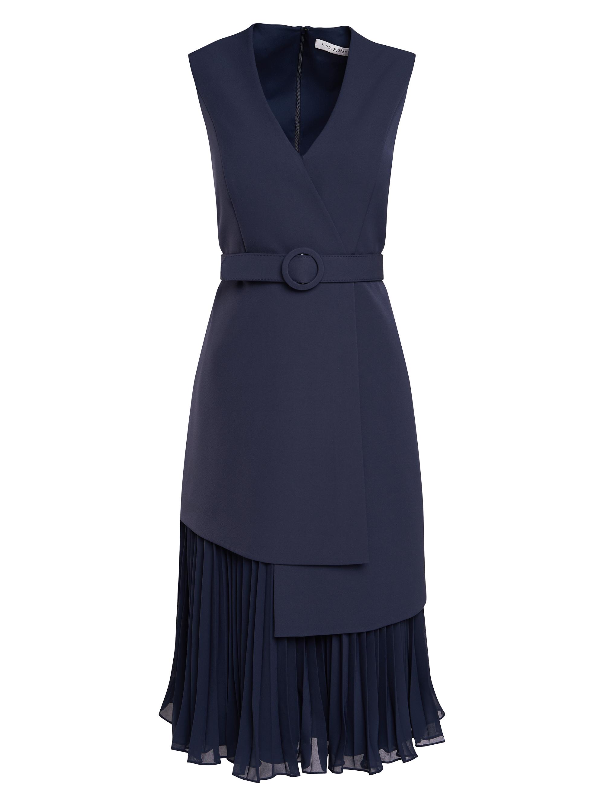 Kay Unger Women's Nadia Pleated Underlay Cocktail Dress - Dark Navy