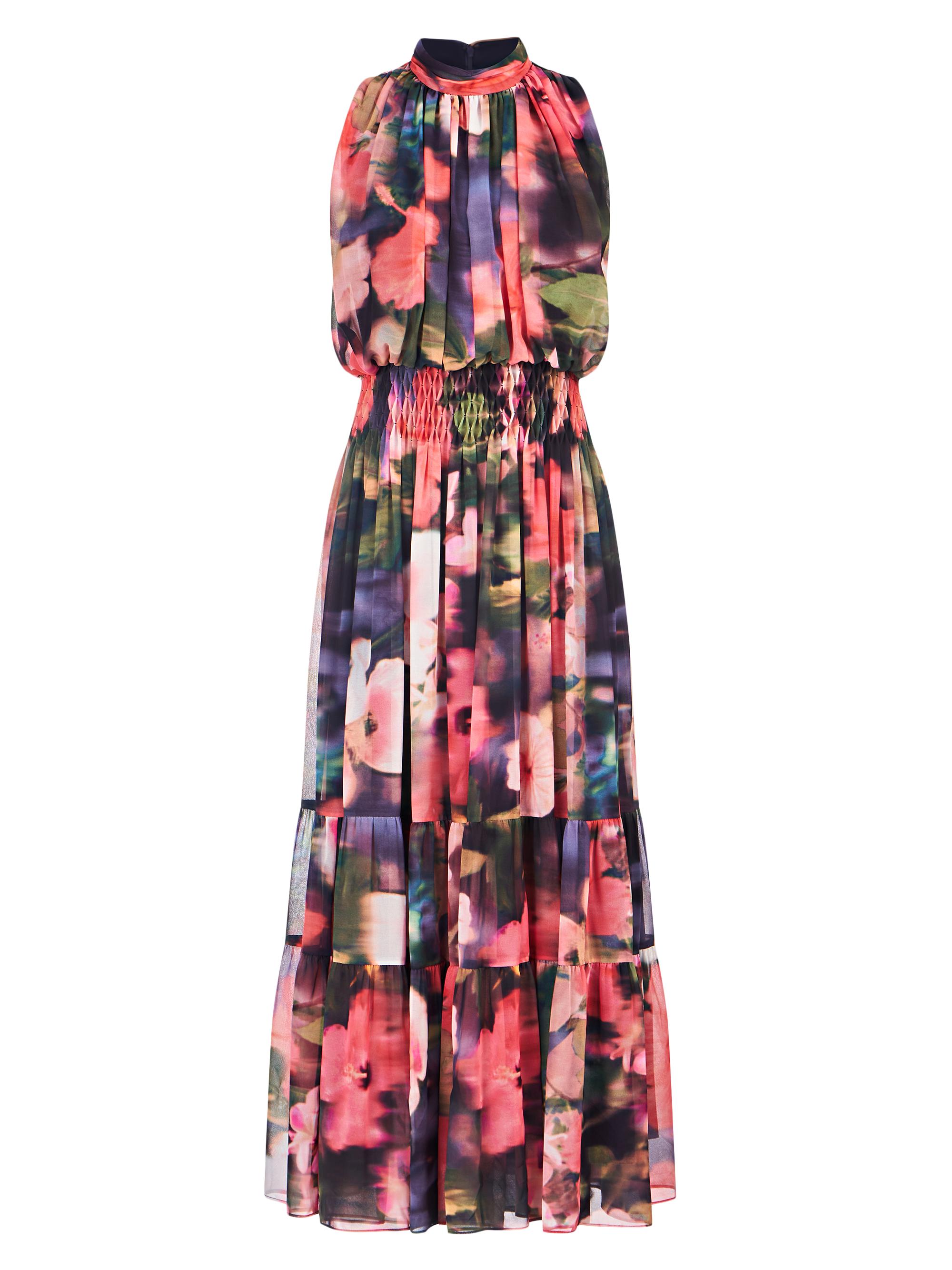 Kay Unger Women's Leilani Hibiscus Print Blouson Maxi Dress - Bright Coral