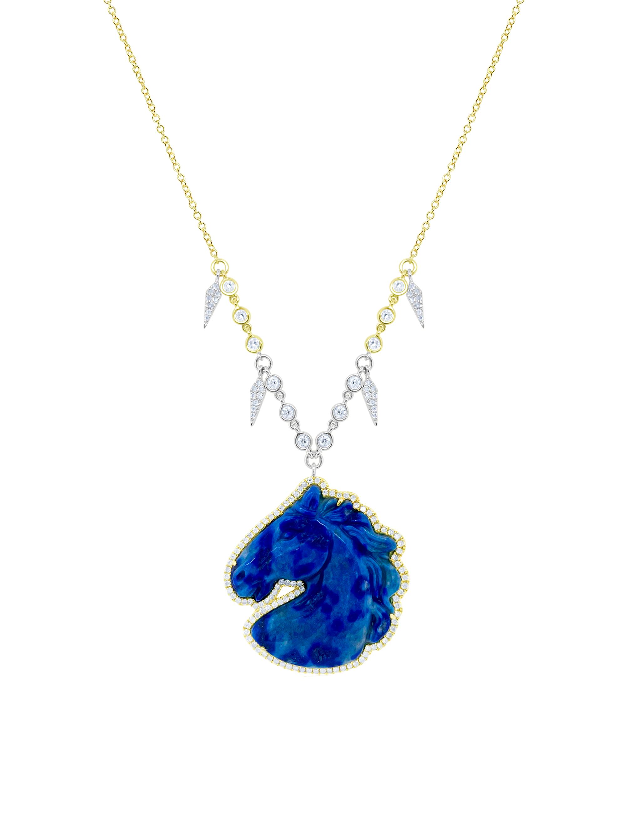 Meira T Women's Two-Tone 14K Gold, Lapis Lazuli & 0.53 TCW Diamond Horse Pendant Necklace - Yellow Gold