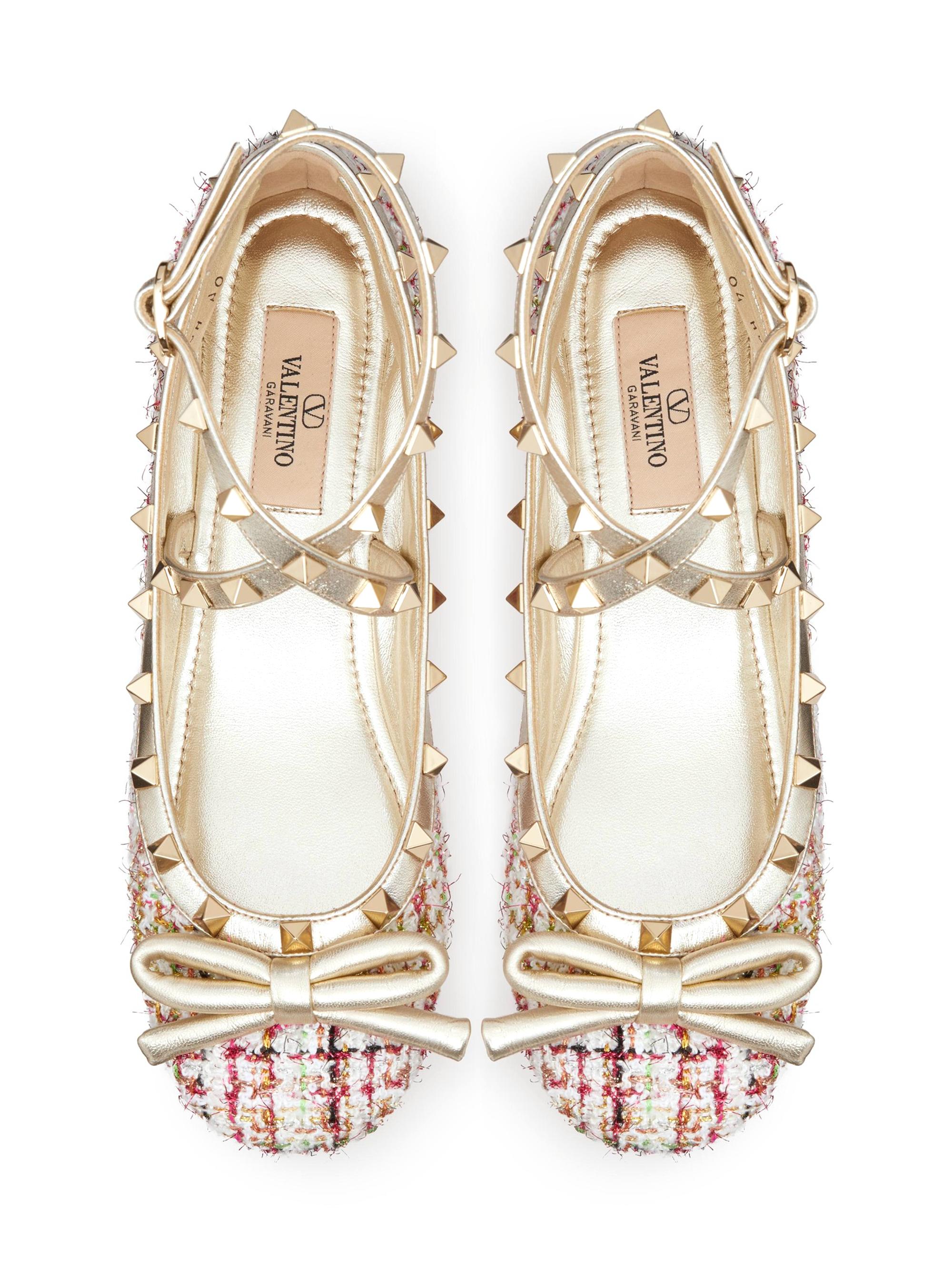 Valentino Garavani Rockstud Tweed Ballerina Flats | Saks
