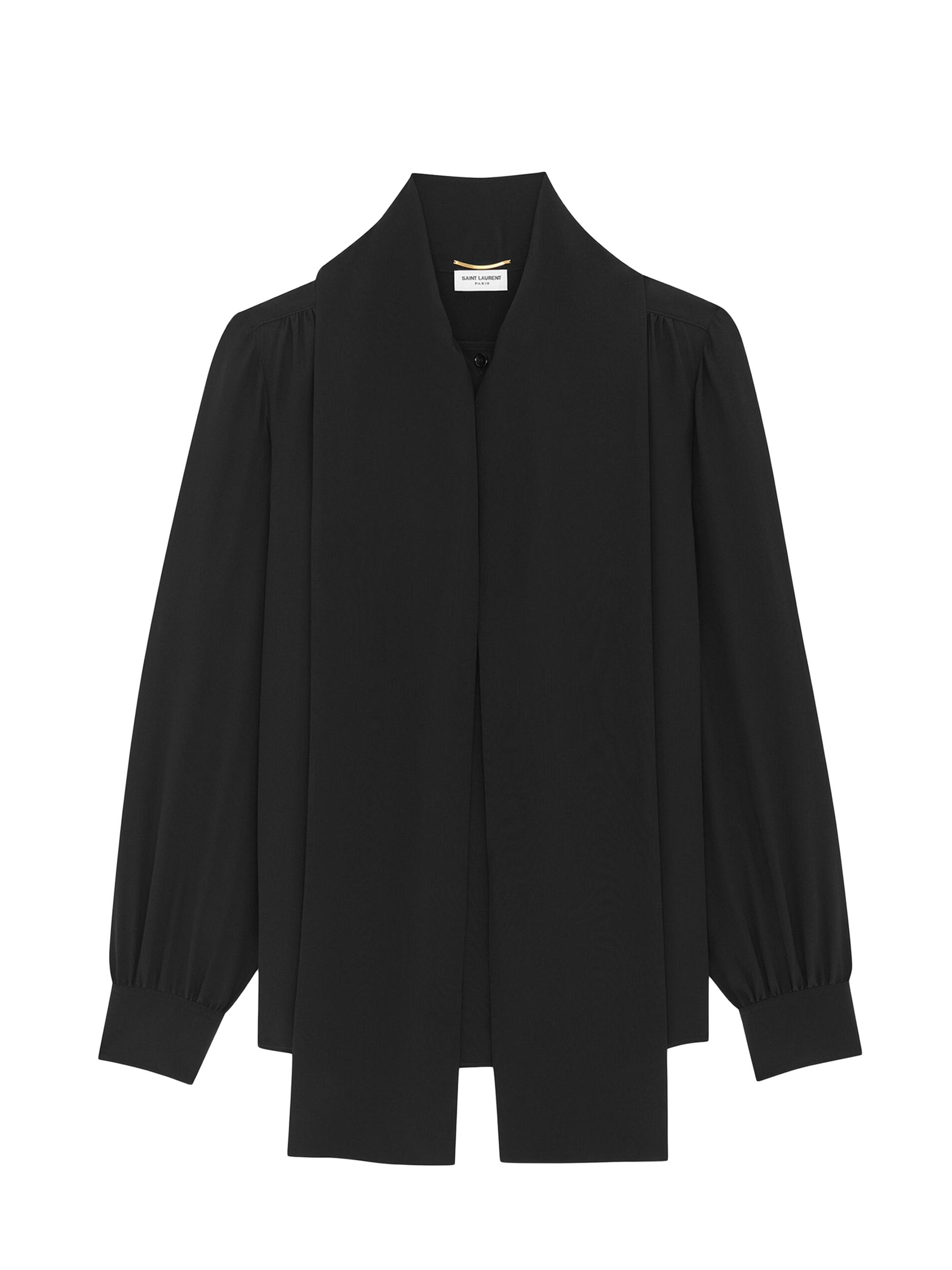 Saint Laurent Women's Lavalliere-Neck Blouse In Silk Crepe - Black