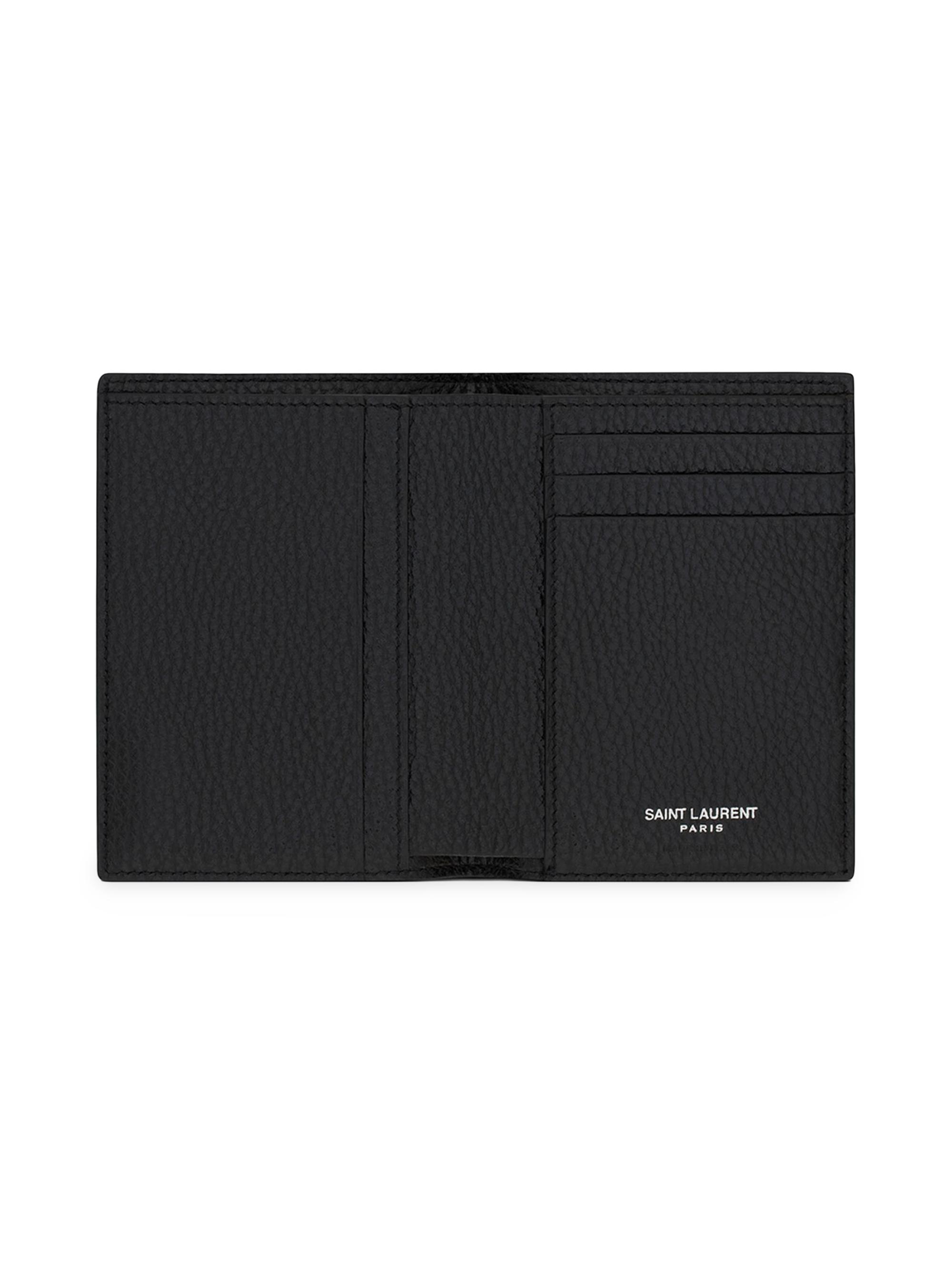Saint Laurent Tiny Cassandre Credit Card Wallet In Grained Leather
