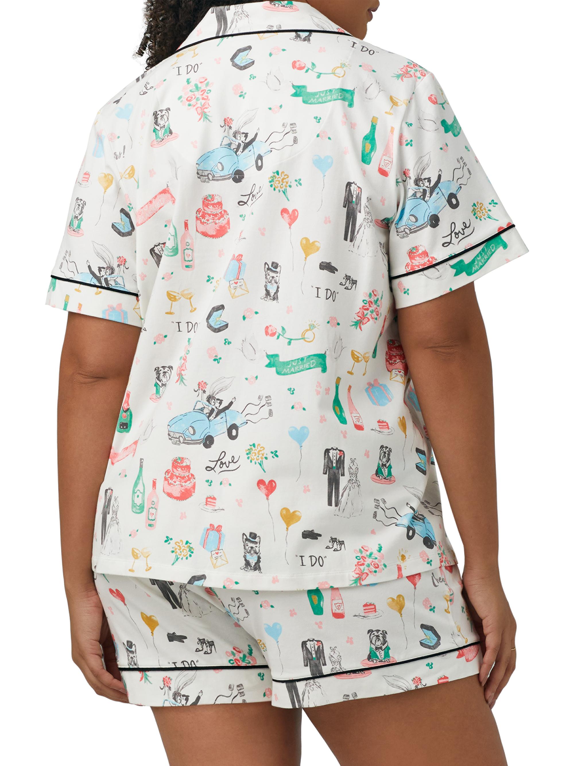 BedHead Pajamas Short Sleeve Cropped PJ Set - Organic Cotton Spandex, Navy Shadow Blossom (US 8-10)