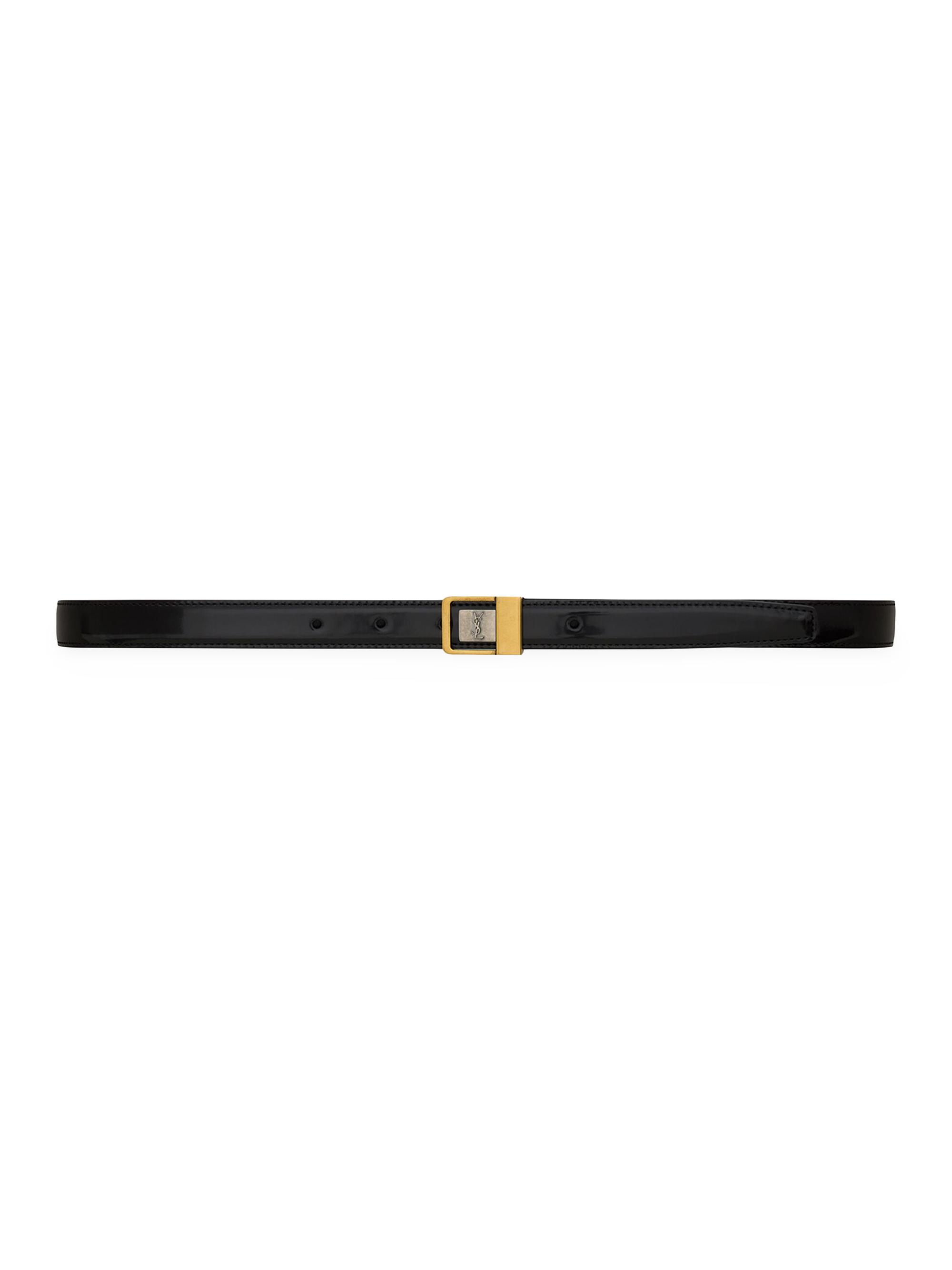Saint Laurent Men's Buckle Thin Belt In Shiny Leather - Black