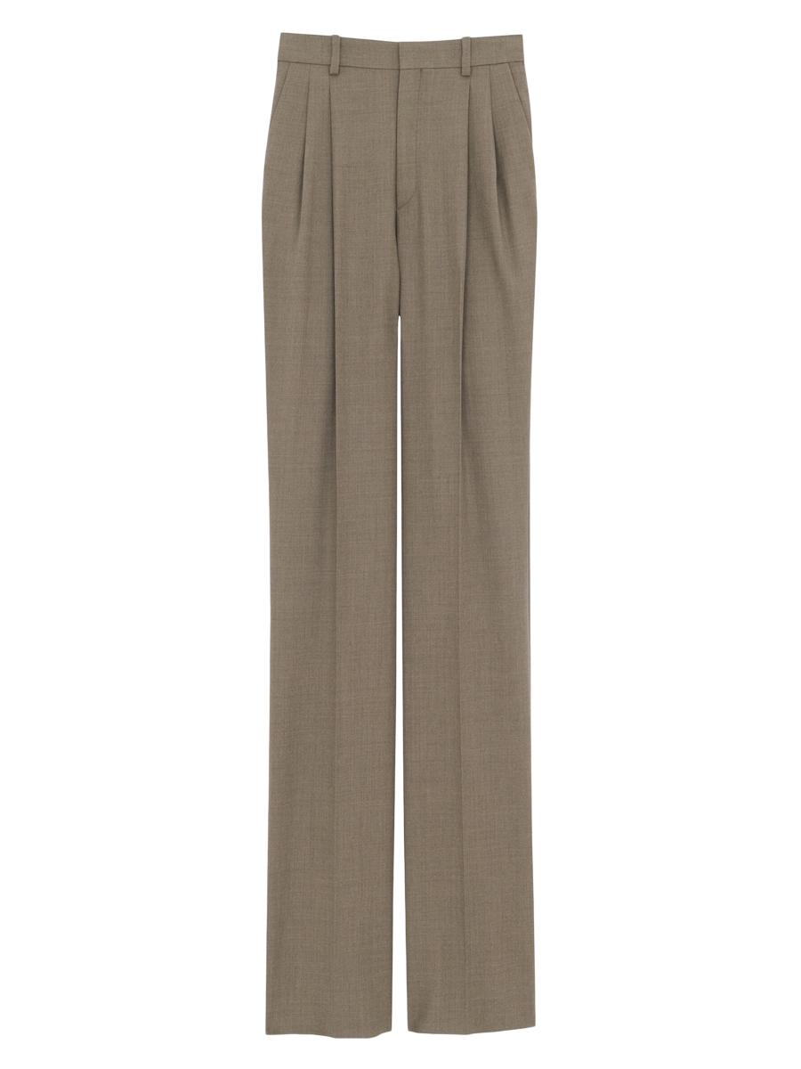 【関税&送料込】Saint Laurent Grey Wool Pant SAINT LAURENT Pleated wool wide-leg pants | NET-A-PORTER