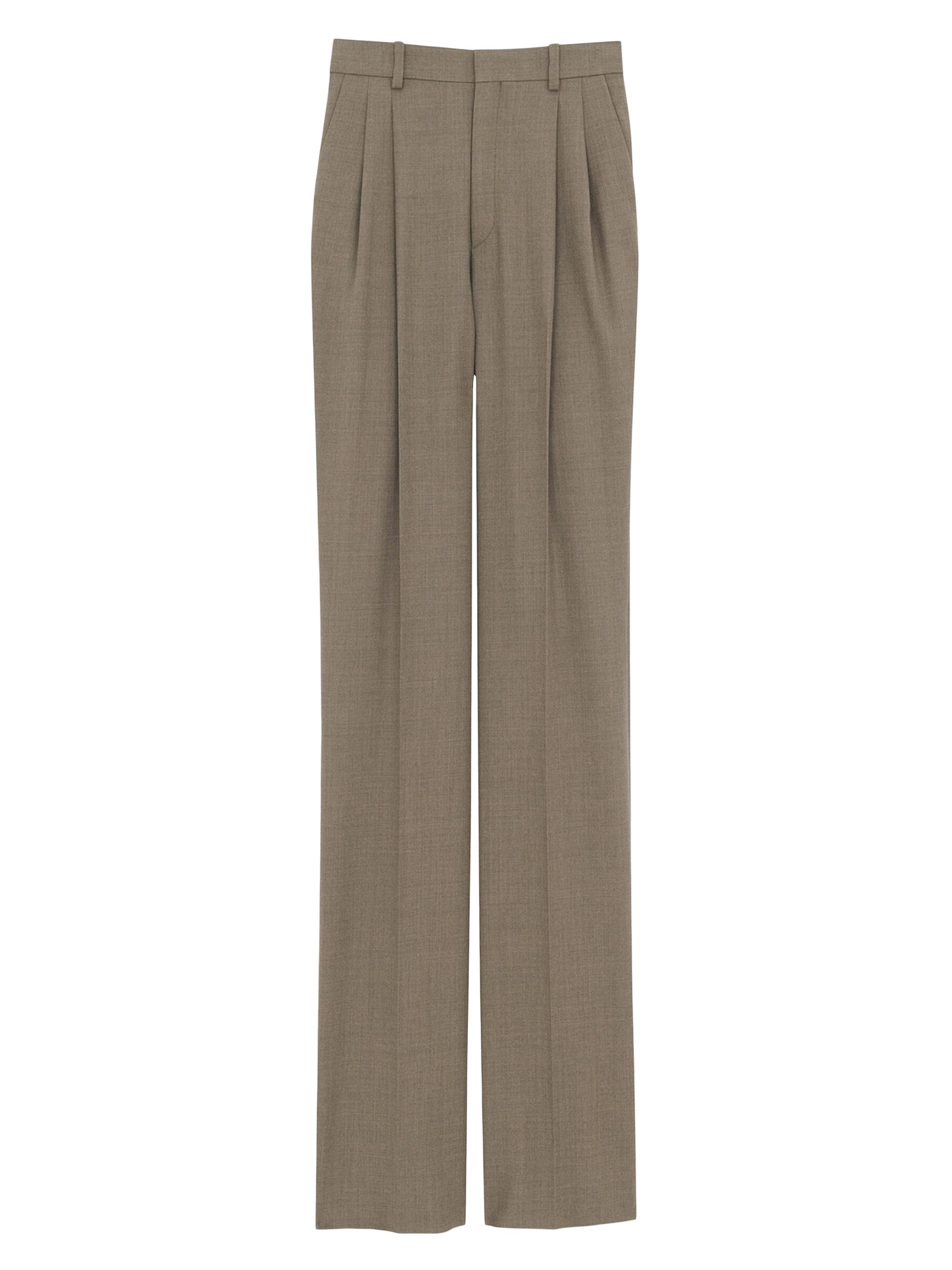 Saint Laurent Women's High-Waisted Pants in Wool - Vert De Gris