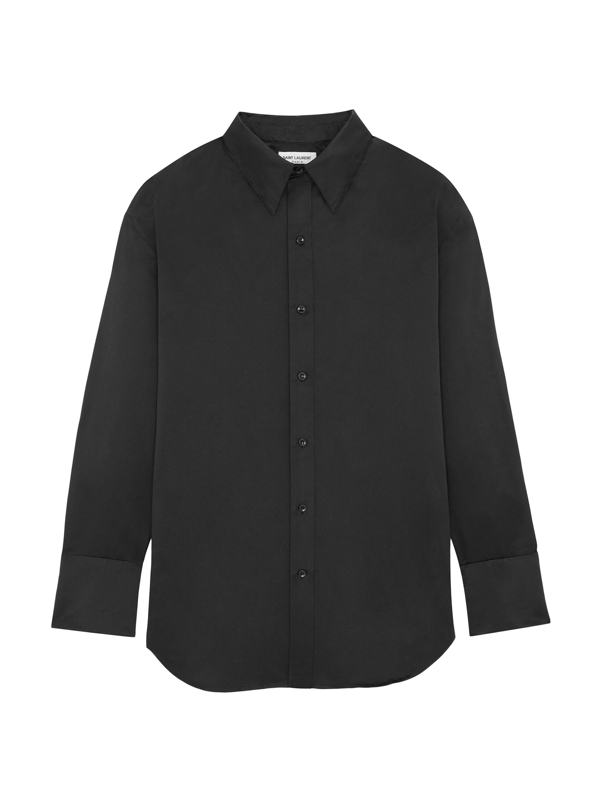 Saint Laurent Men's Oversized Shirt In Silk Duchess Satin - Black