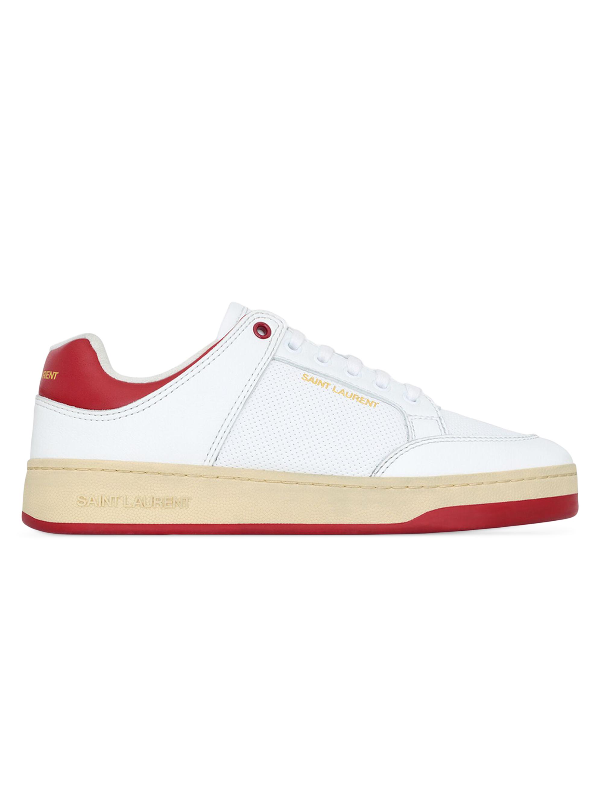 Saint Laurent Men's SL/61 Sneakers In Smooth Leather - White And Vintage Red
