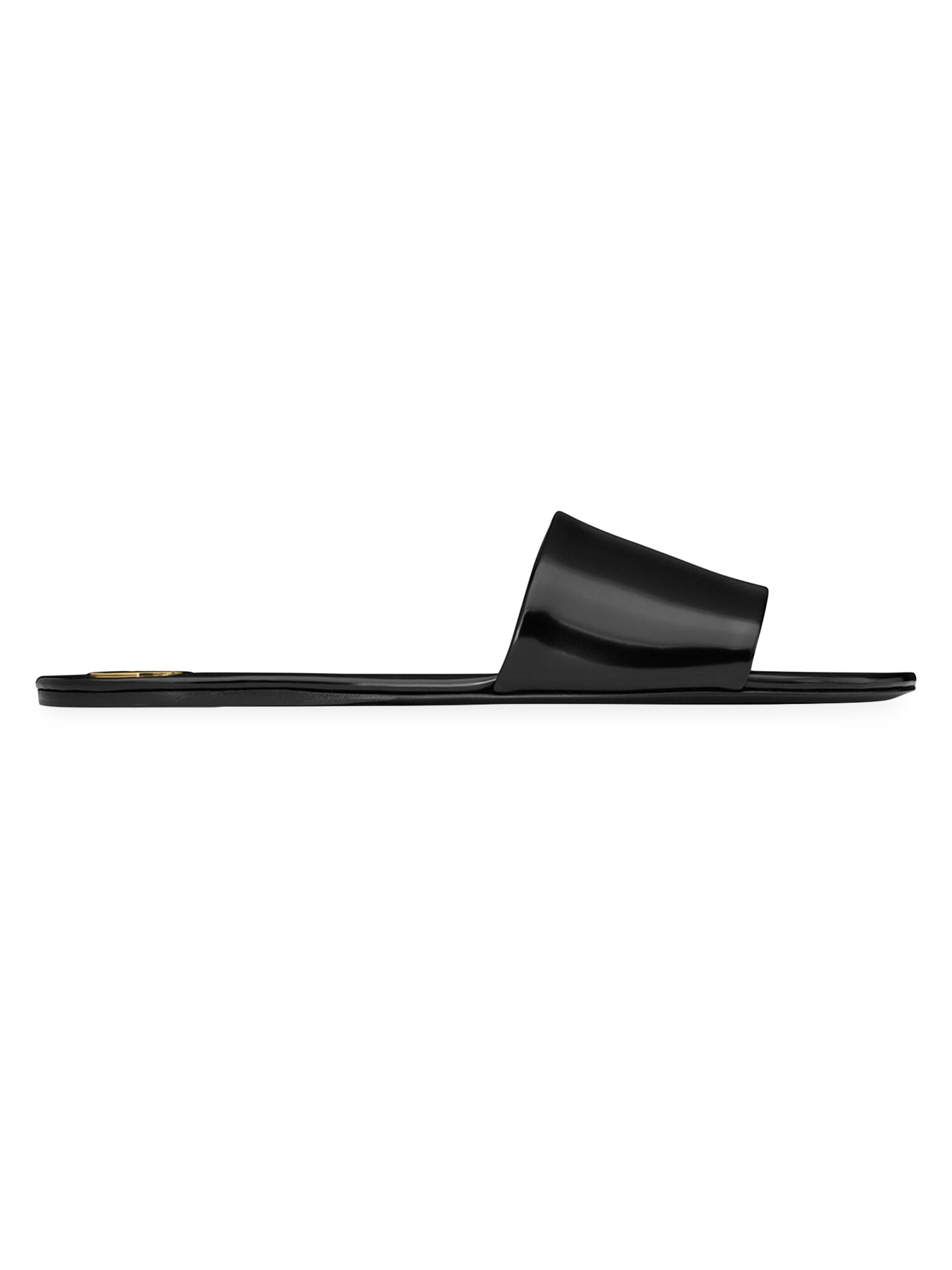 Saint Laurent Women's Carlyle Slides in Glazed Leather - Black