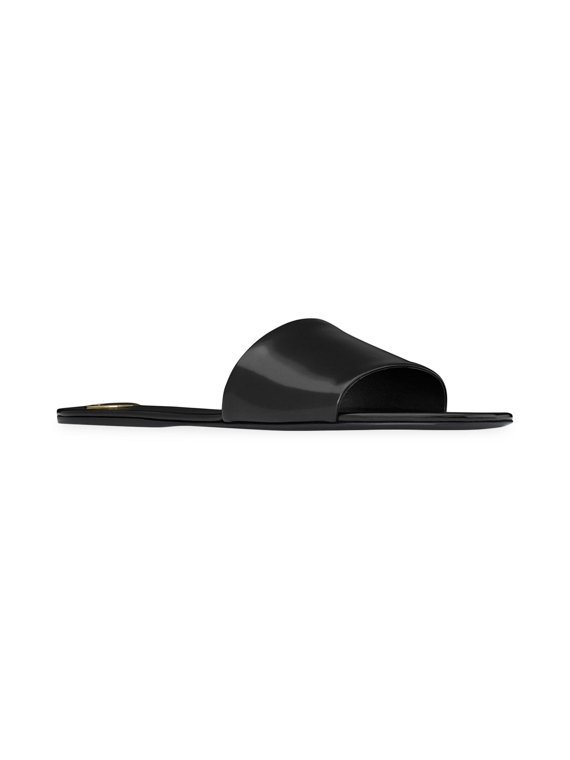Saint Laurent Carlyle Slides in Glazed Leather | Saks Fifth