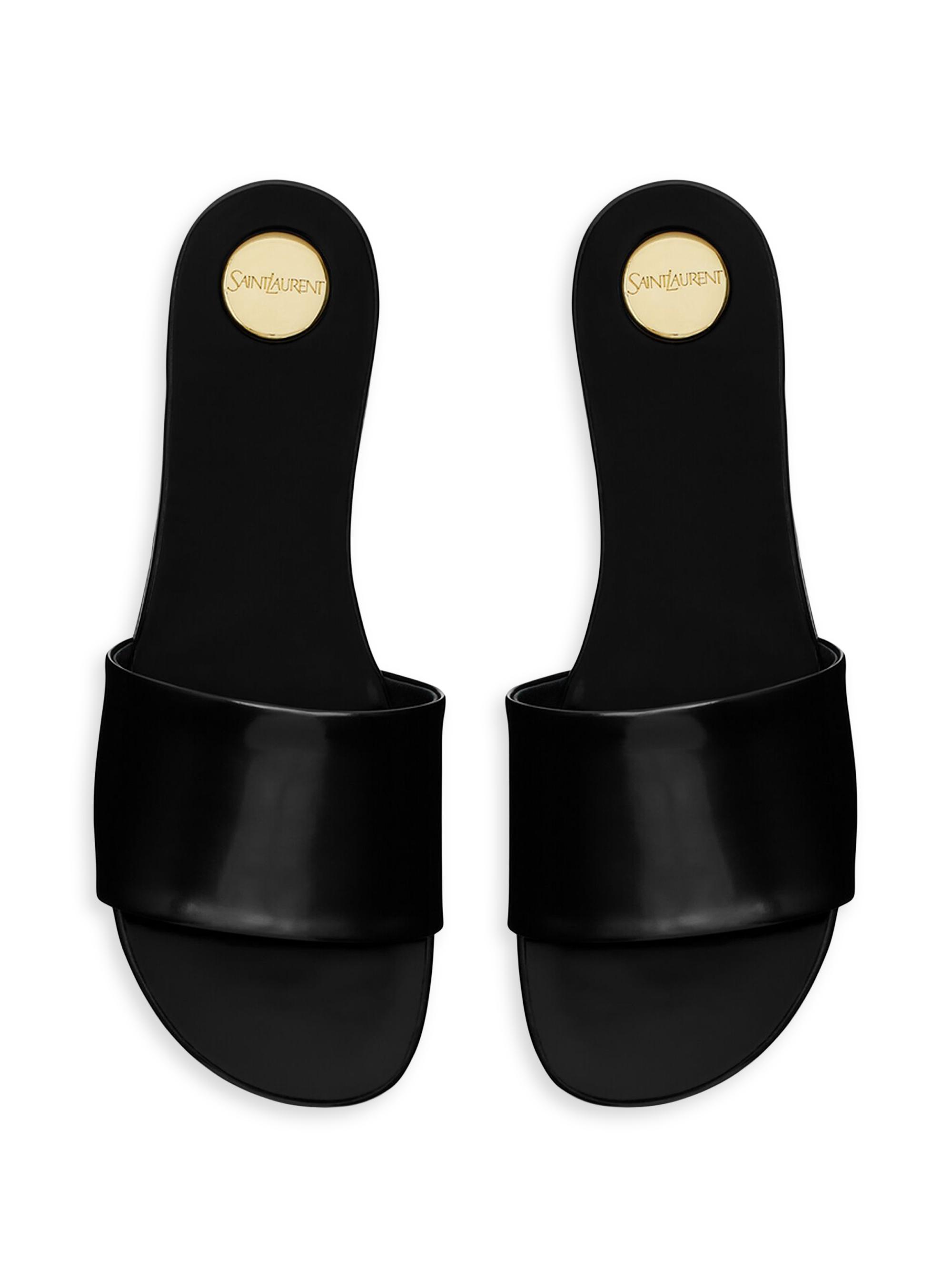 Saint Laurent Carlyle Slides in Glazed Leather | Saks Fifth