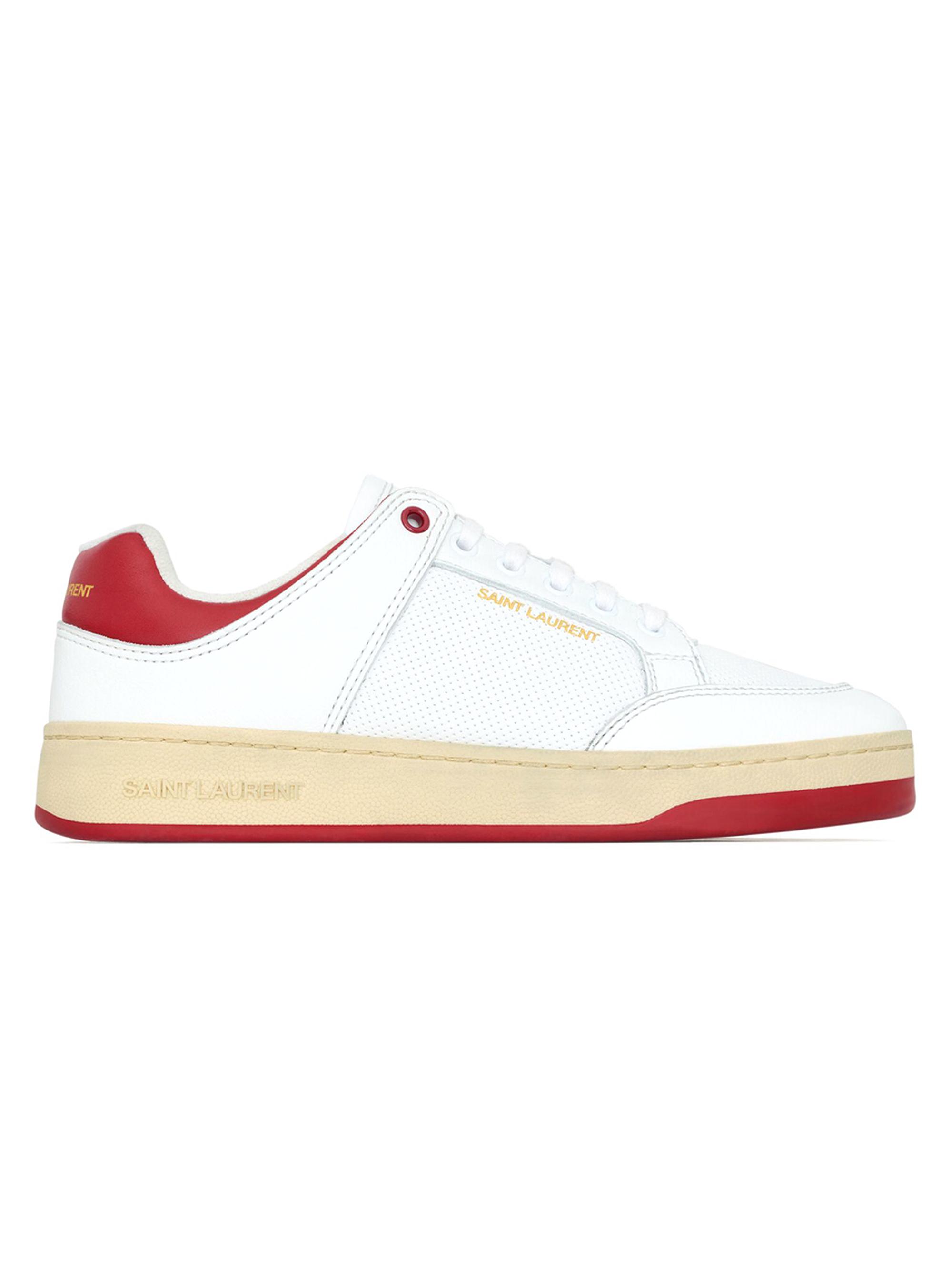Saint Laurent Women's SL/61 Sneakers In Grained Leather - White And Vintage Red