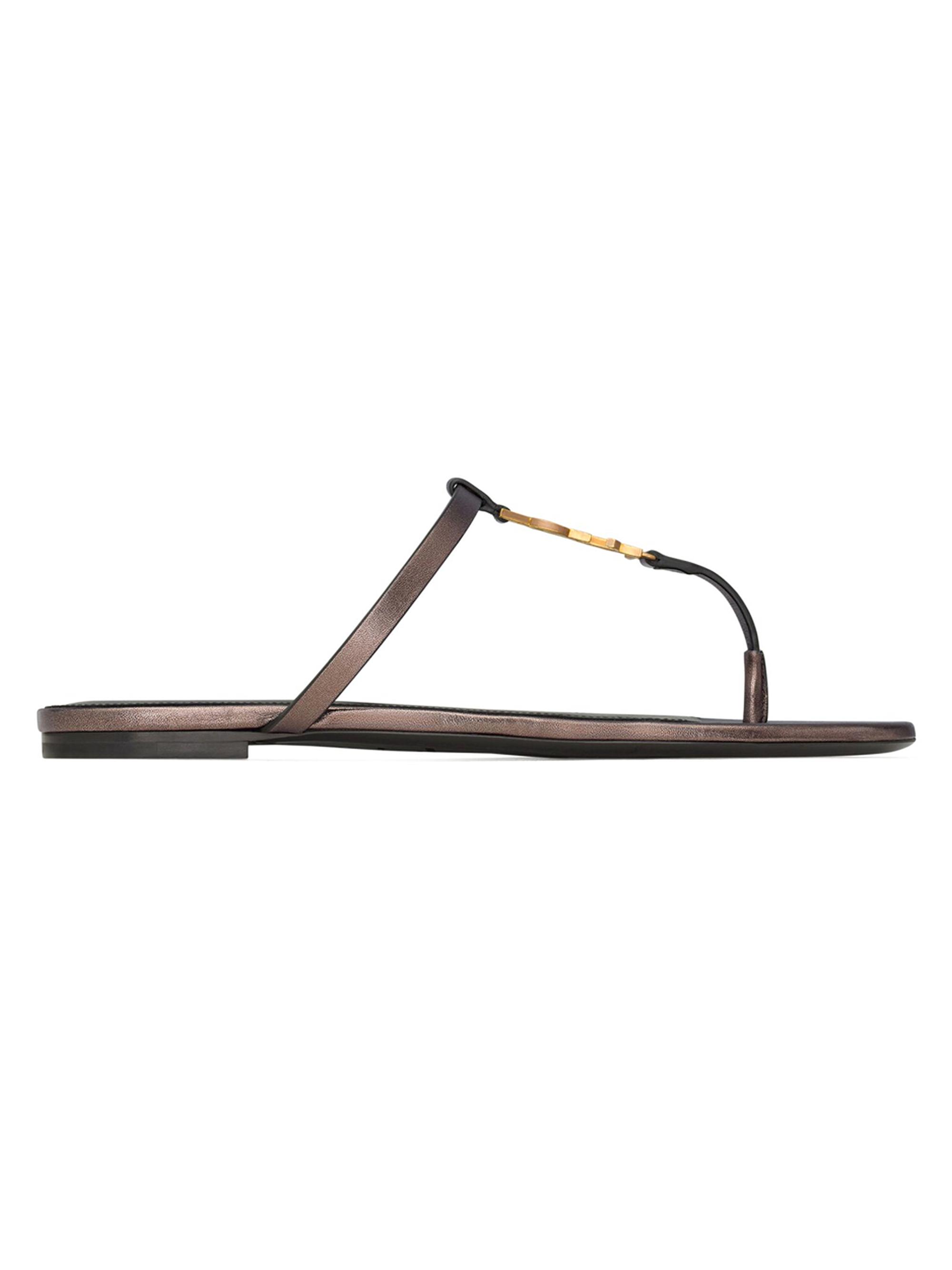 Saint Laurent Women's Cassandra Slides In Laminated Metallic Leather - Metal Brown