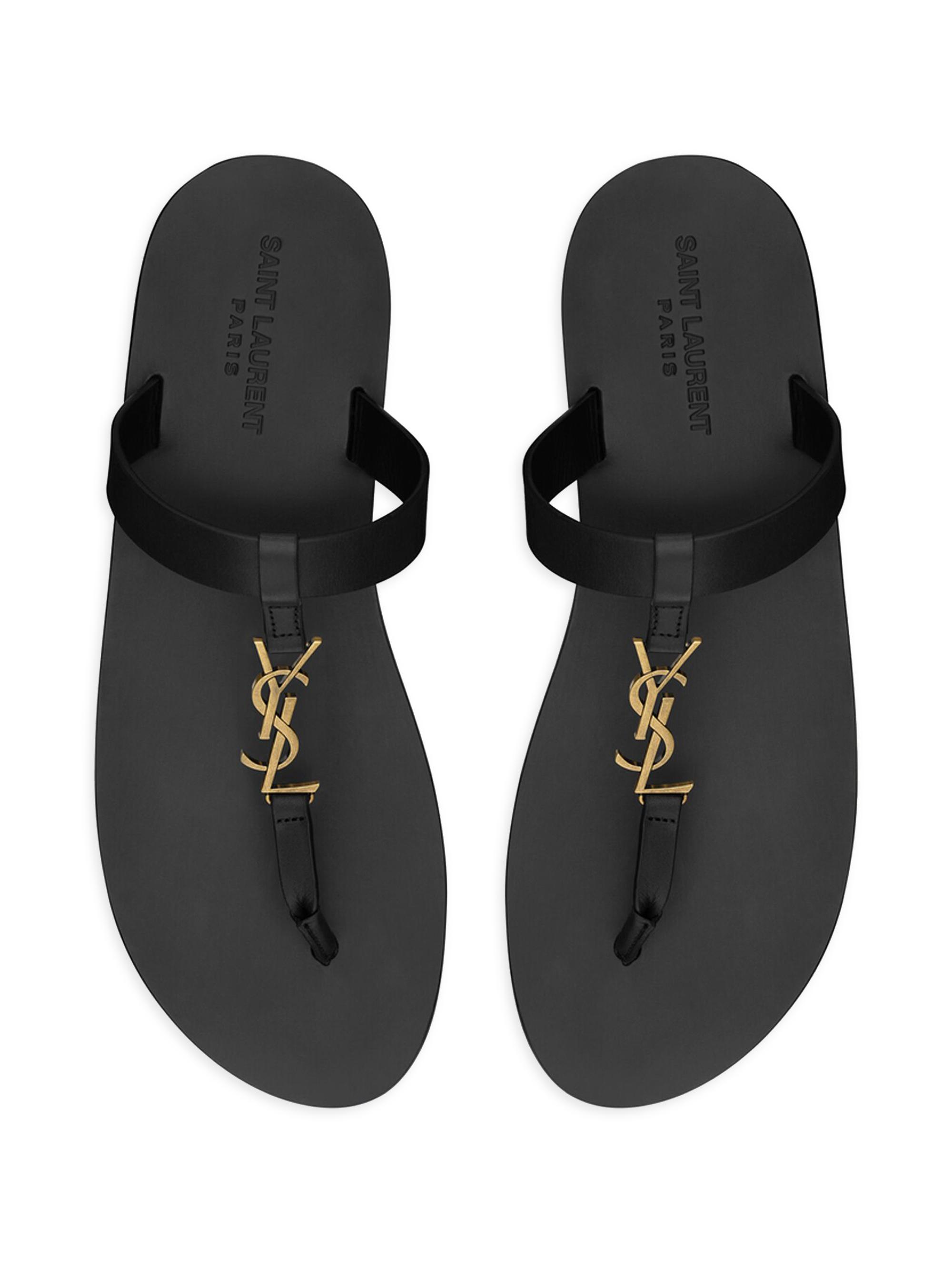 Saint Laurent Cassandre Slide Sandals in Smooth Leather