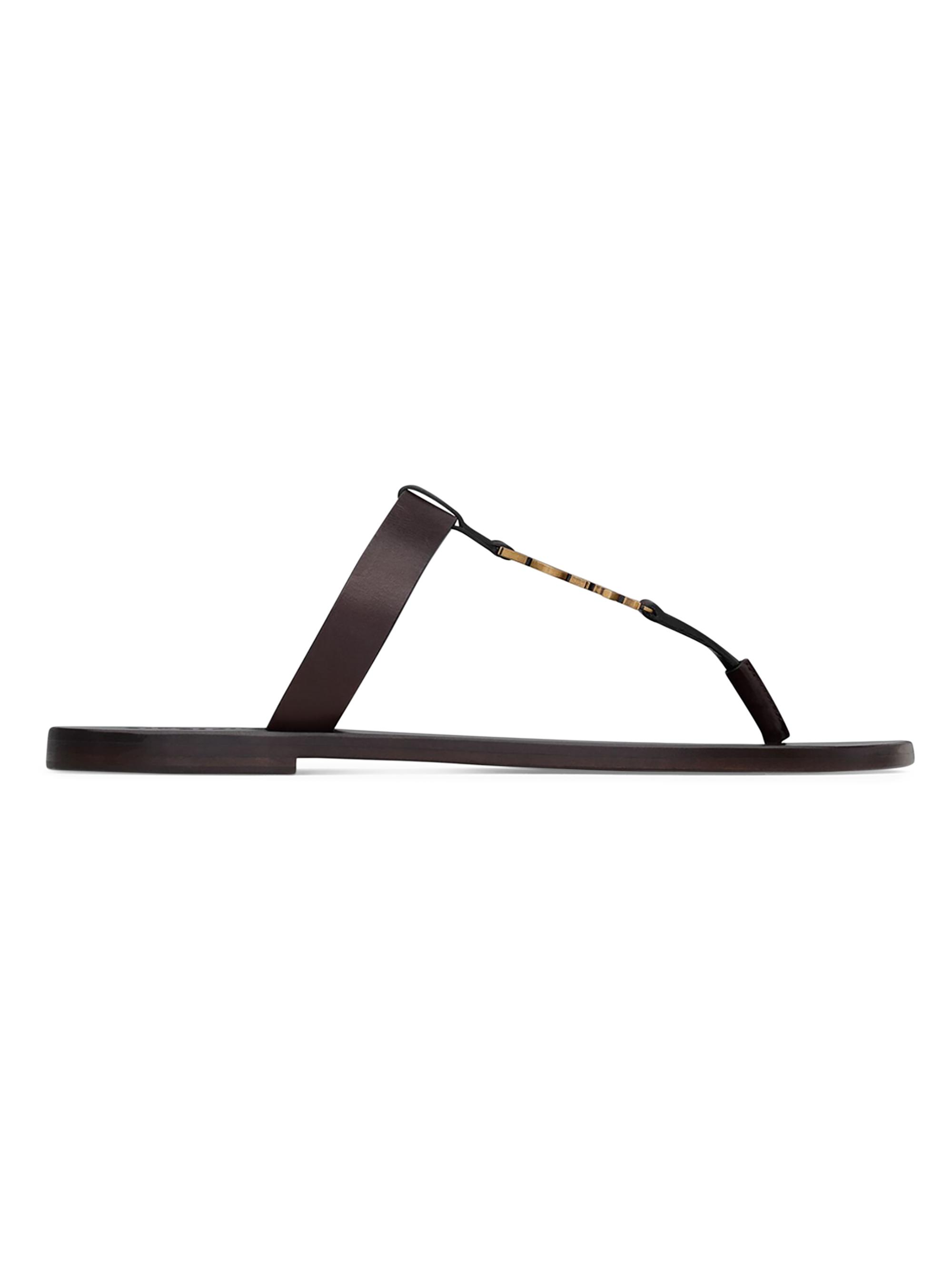 Saint Laurent Men's Cassandre Slide Sandals in Smooth Leather - Black