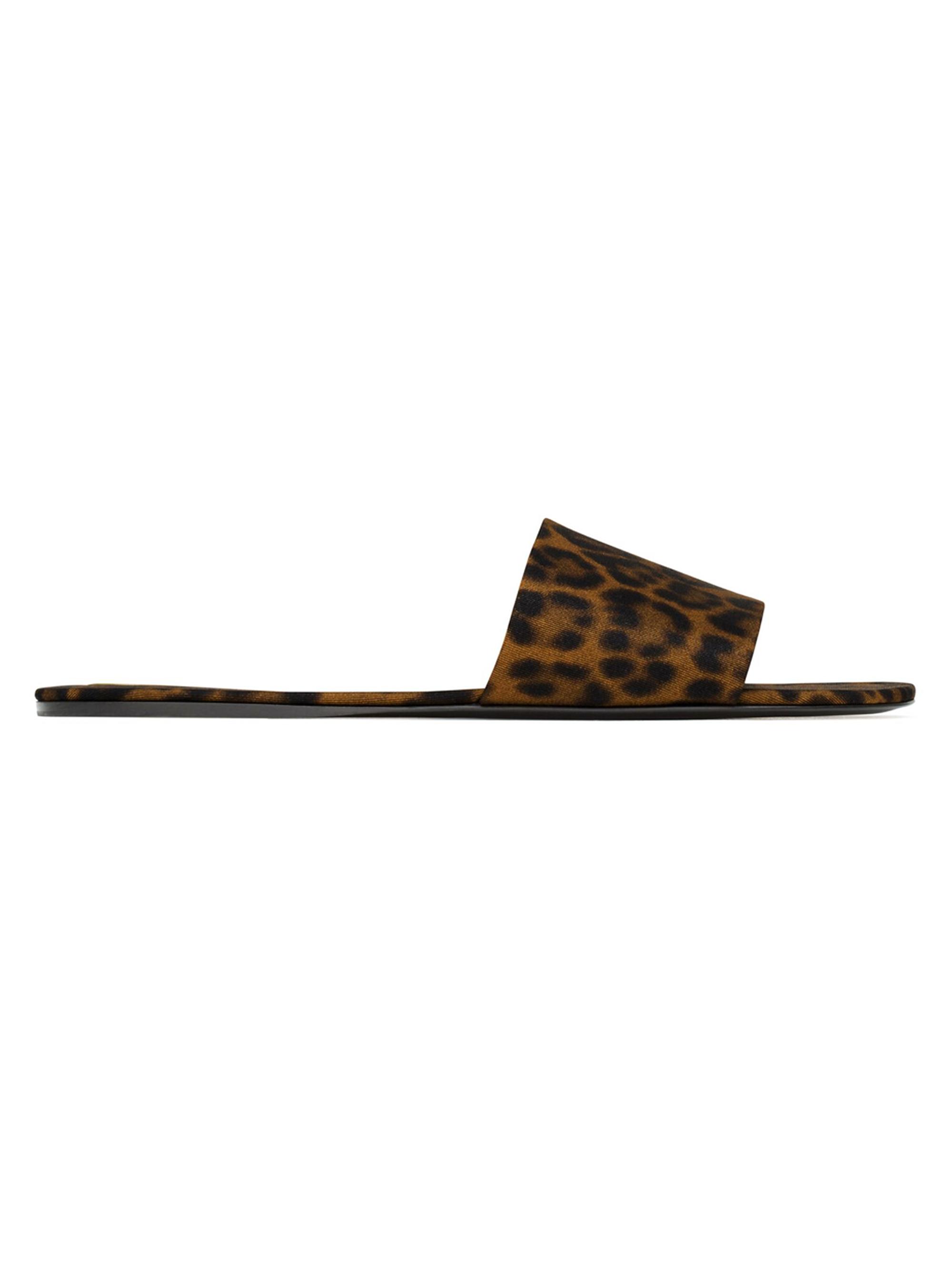 Saint Laurent Women's Carlyle Slides In Leopard Grosgrain - Manto Naturale