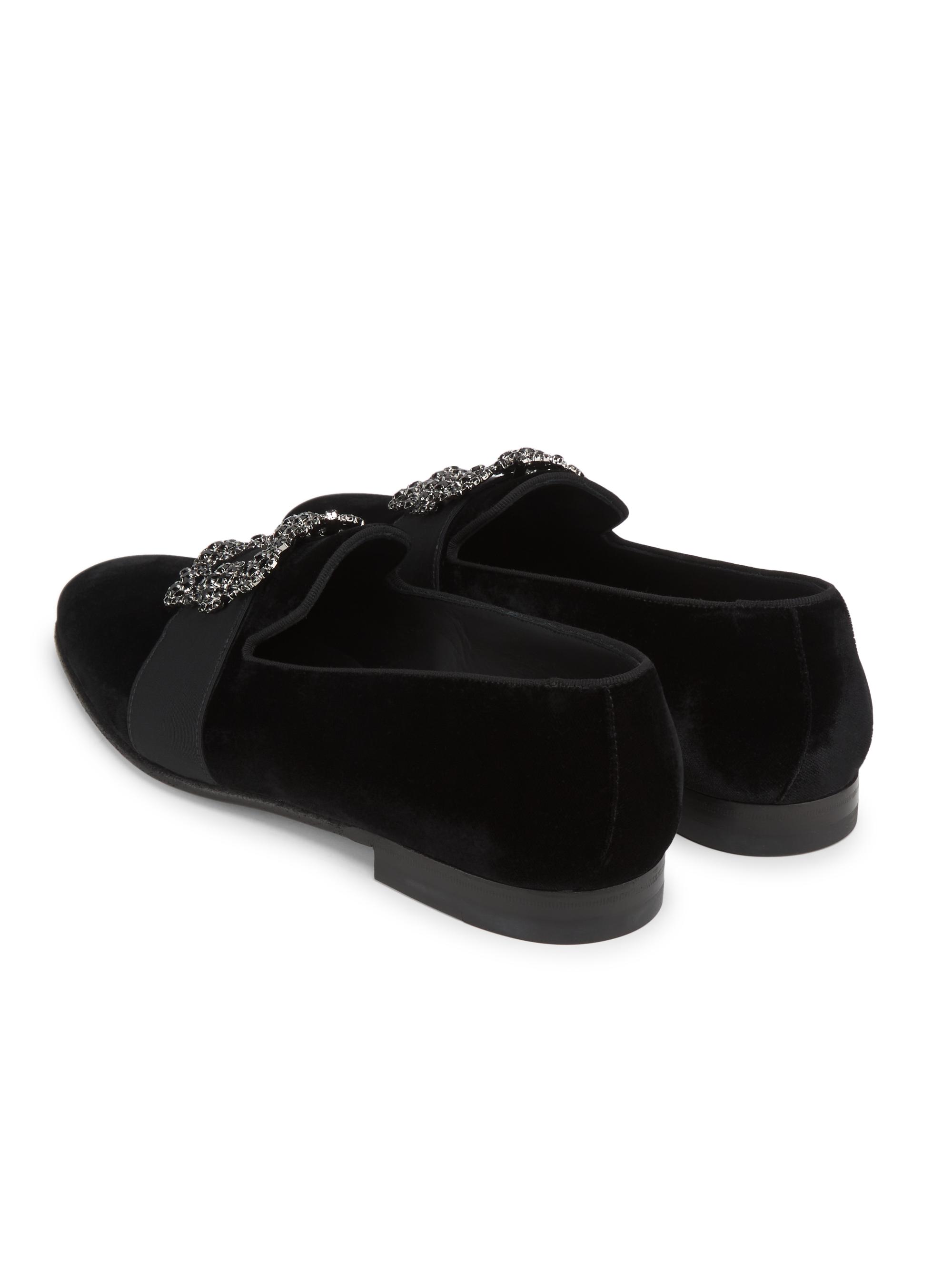 Manolo Blahnik Men's Carlton Crystal-Buckle Loafers - Black Silver Velvet | Thumbnail 3