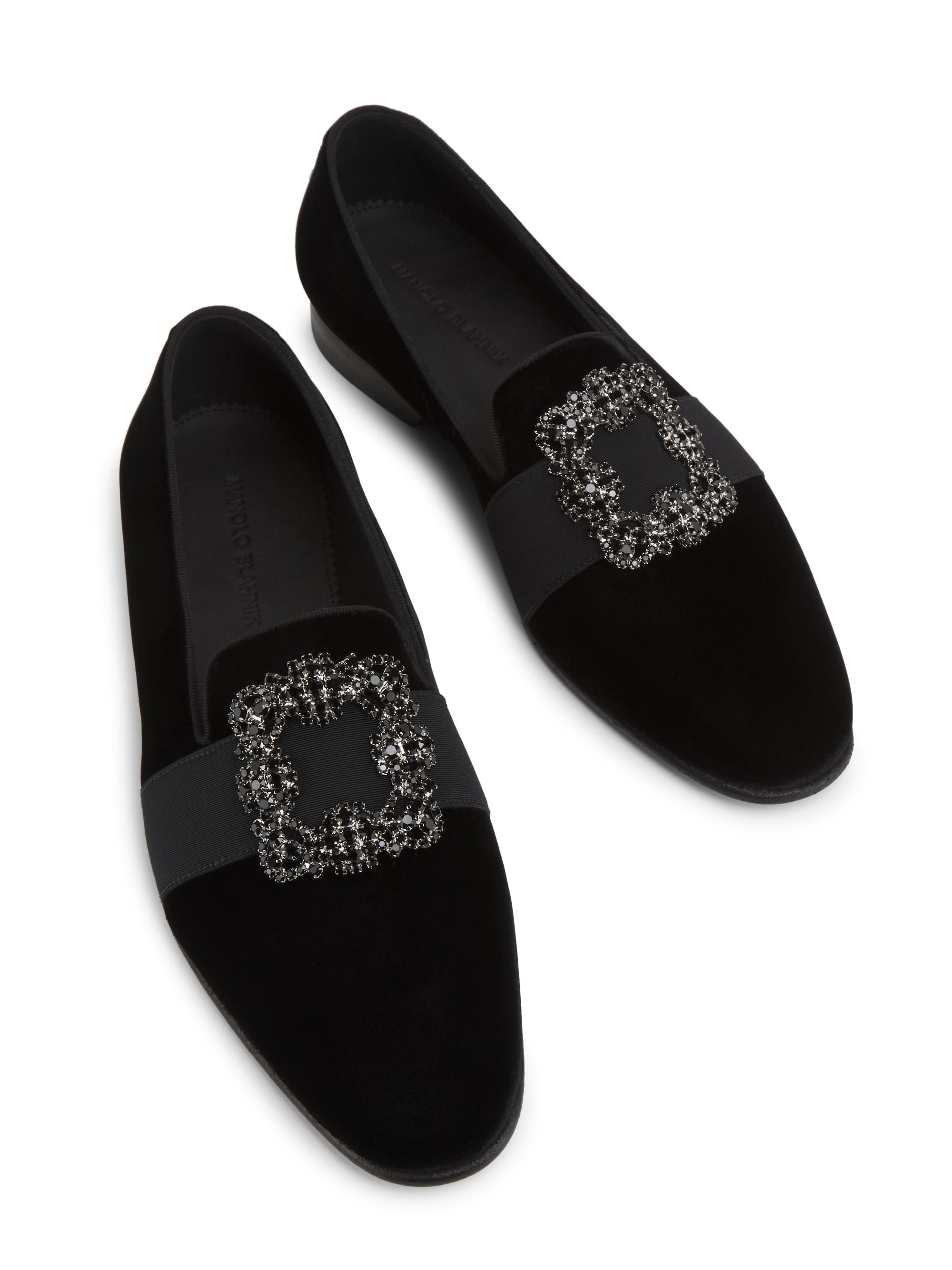 Manolo Blahnik Men's Carlton Crystal-Buckle Loafers - Black Silver Velvet | Thumbnail 4