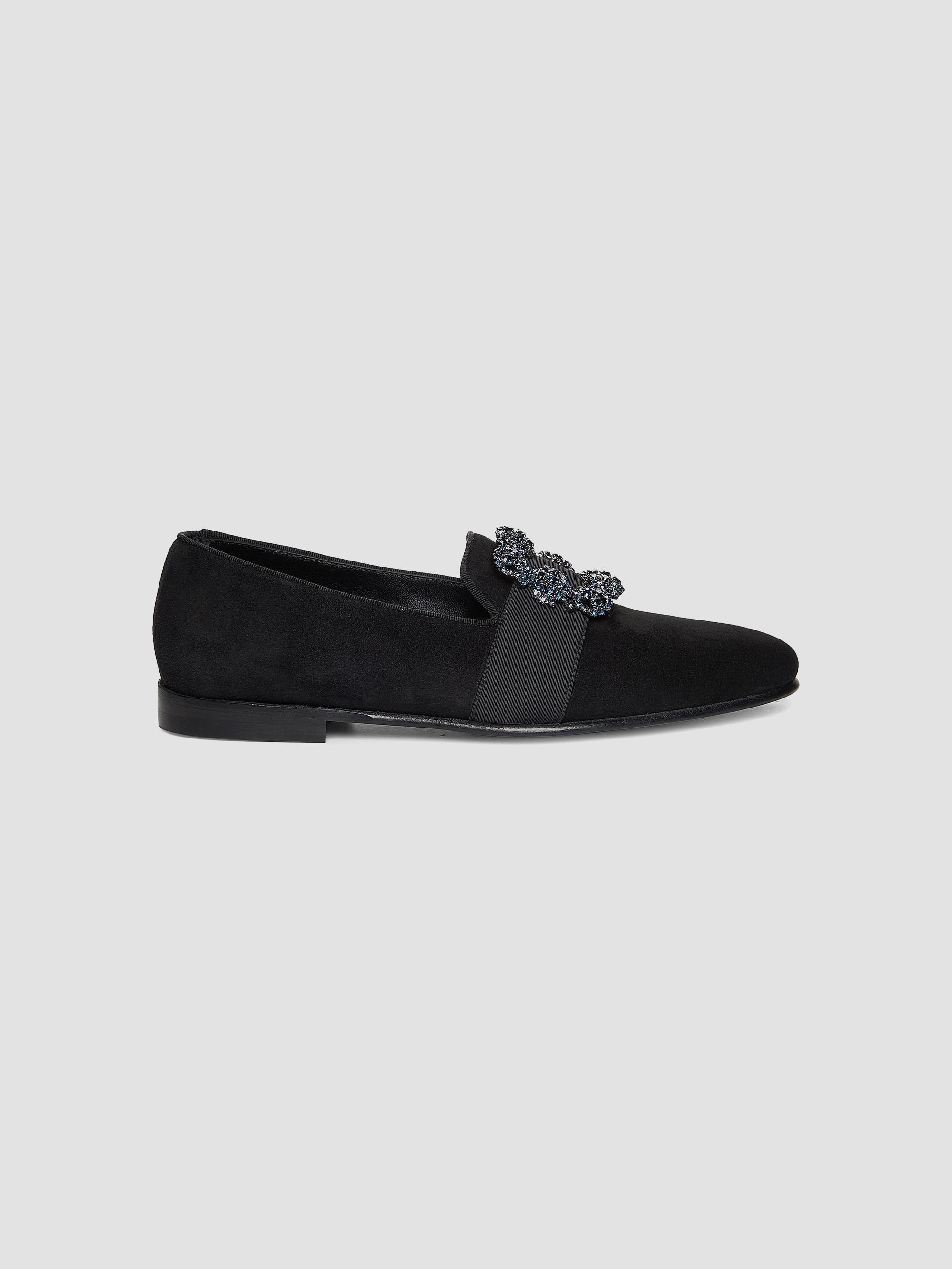 Manolo Blahnik Men's Carlton Crystal-Buckle Loafers - Black Suede | Thumbnail 6