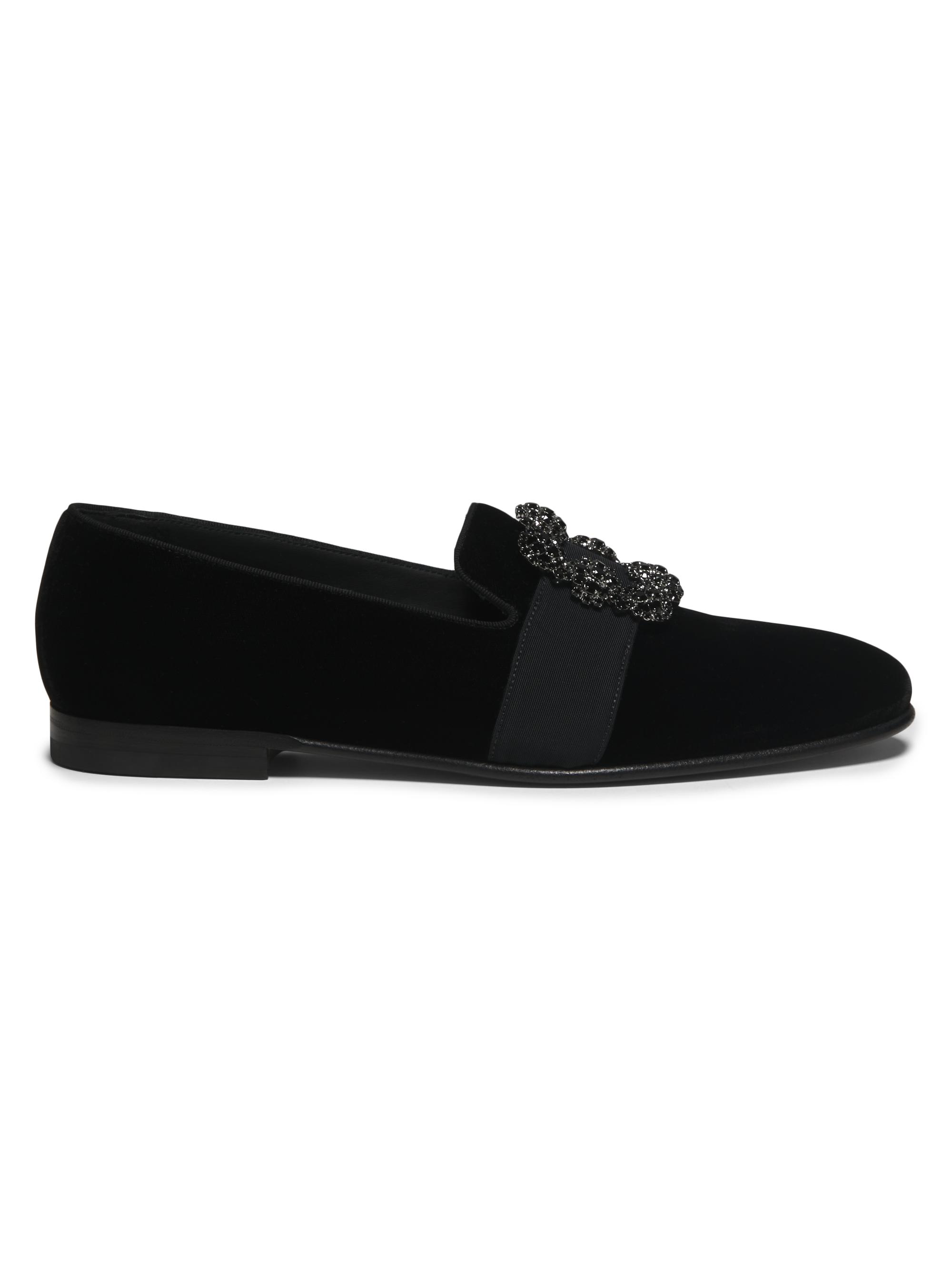 Manolo Blahnik Men's Carlton Crystal-Buckle Loafers - Jet Black Velvet