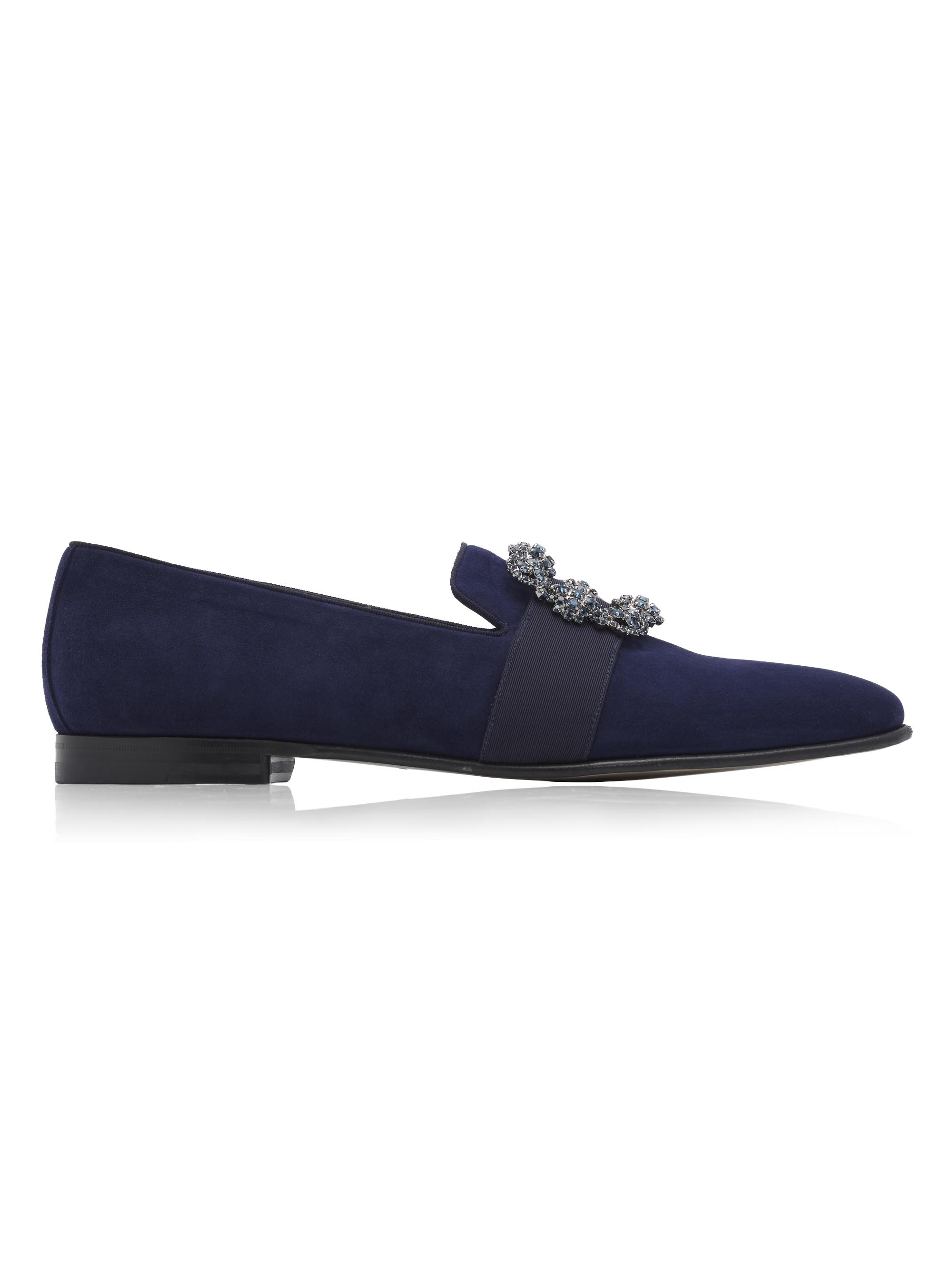 Manolo Blahnik Men's Carlton Crystal-Buckle Loafers - Navy | Thumbnail 7